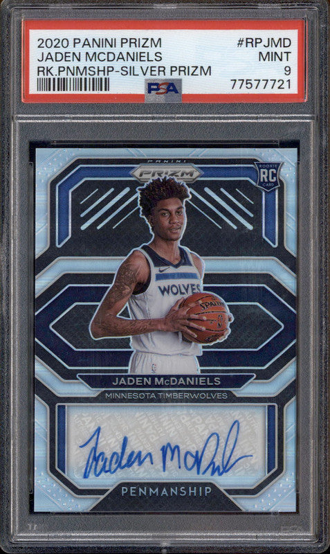 2020 Panini Prizm Rookie Penmanship Silver Prizm Jaden Mcdaniels RC Auto PSA 9