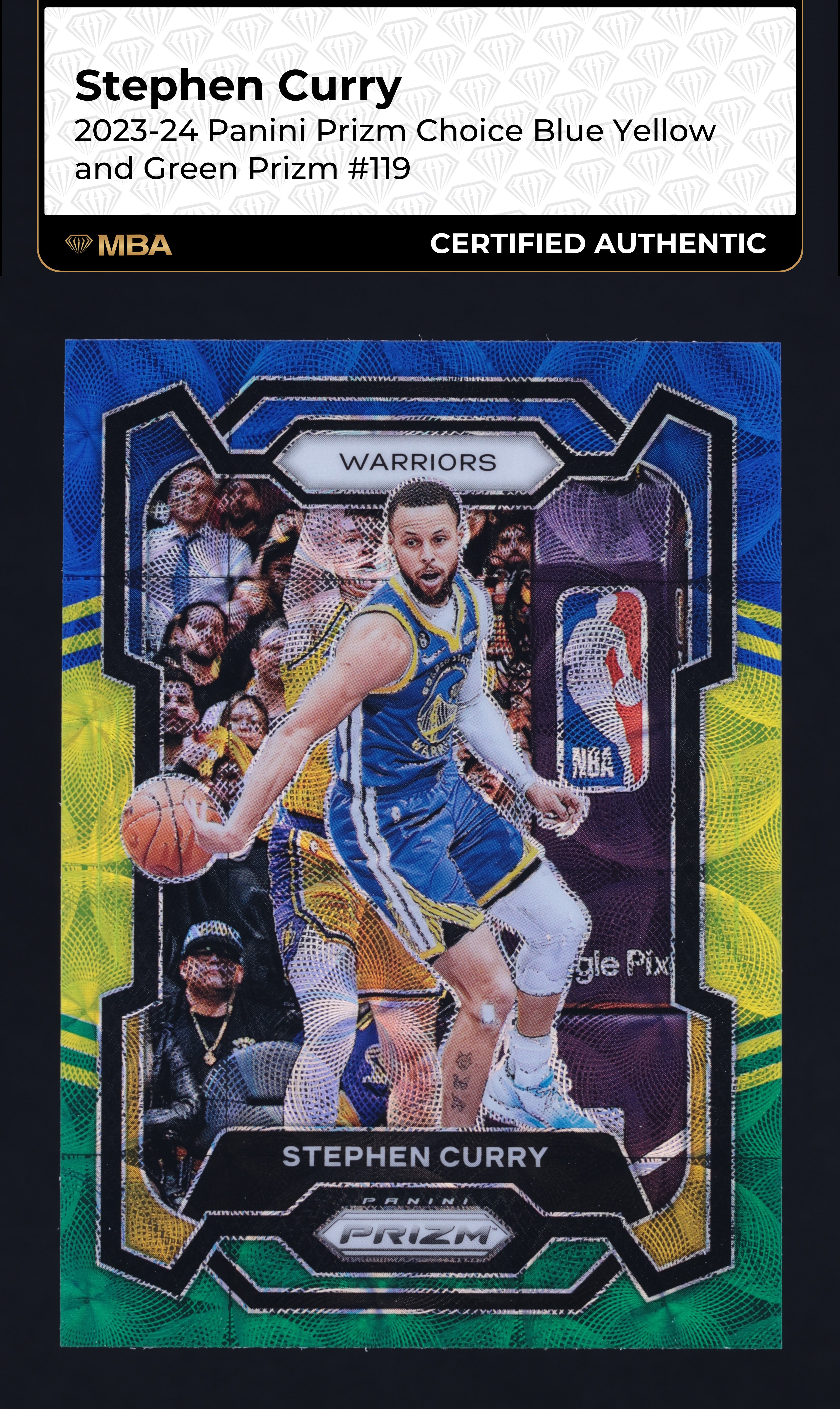 2023 Panini Prizm Choice Blue Yellow Green Stephen Curry #119 MBA AUTH