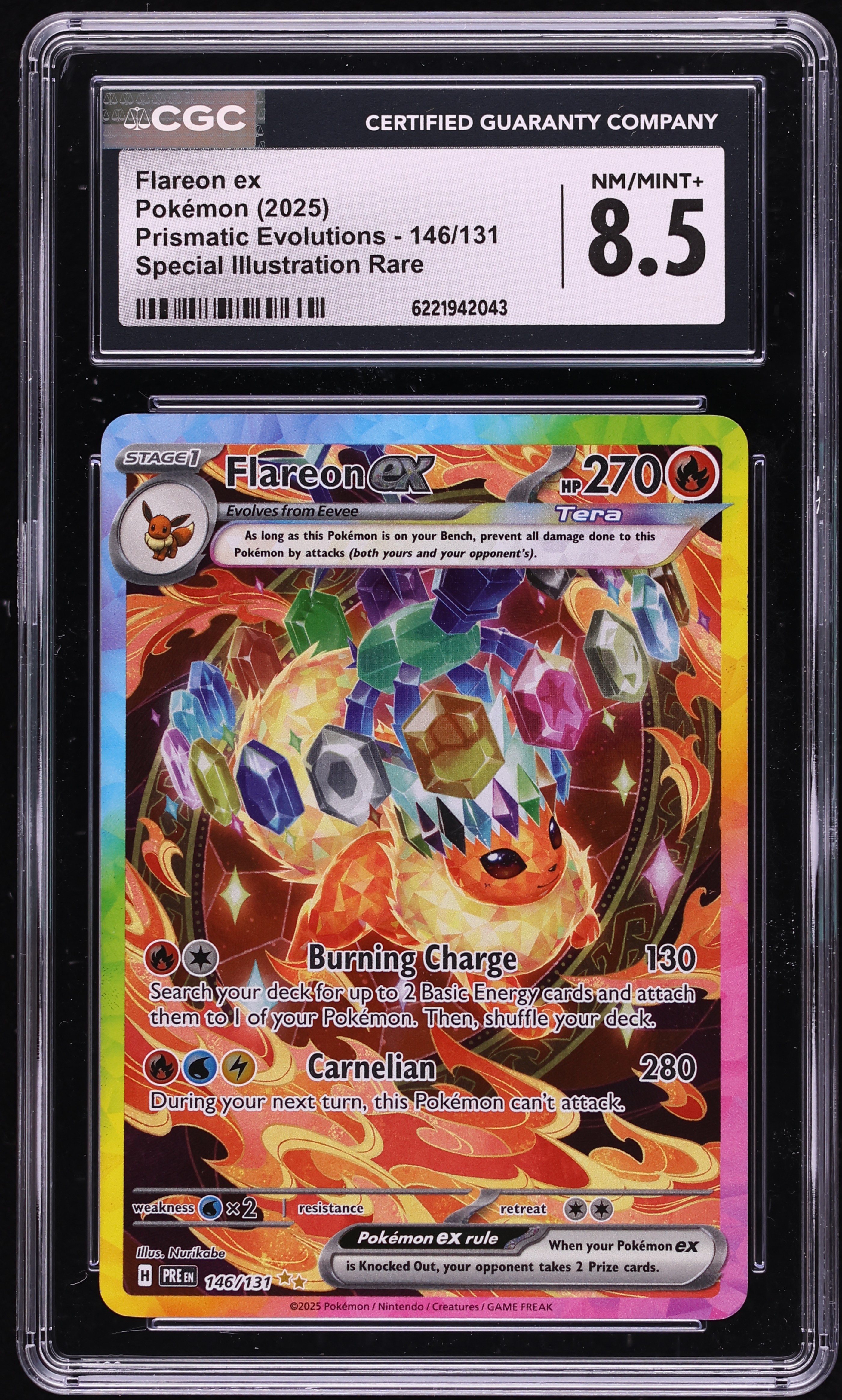 2025 Pokemon Scarlet & Violet Prismatic Evolutions SIR Flareon EX #146 CGC 8.5 NM-MT+