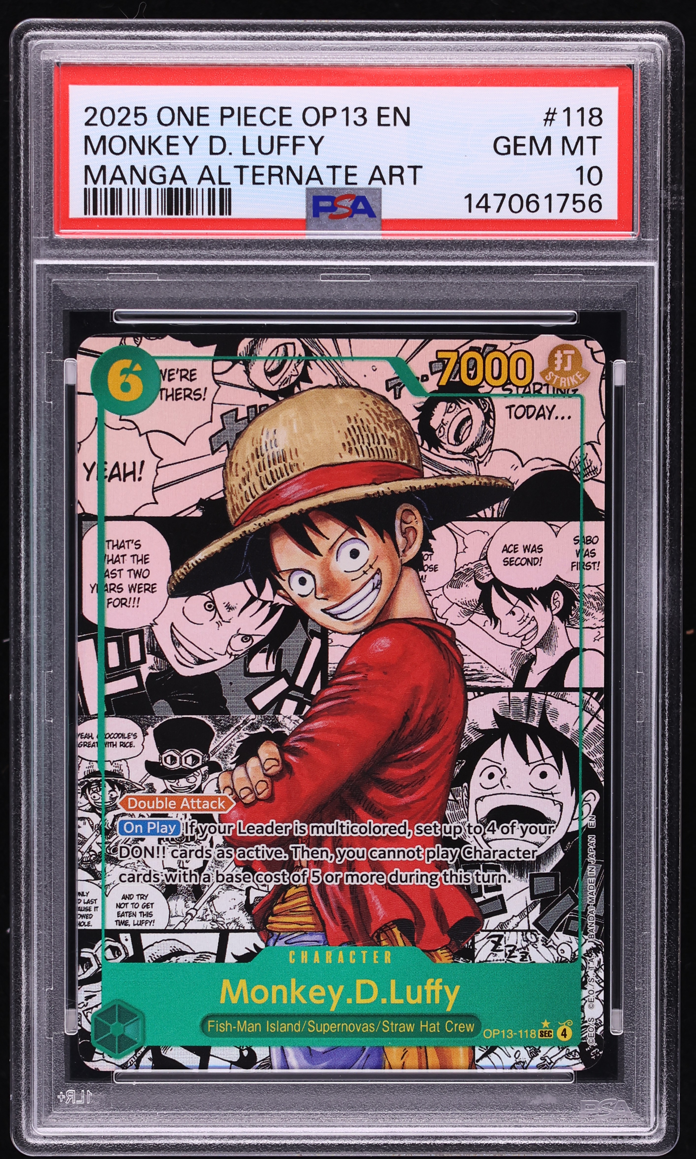 2025 One Piece Carrying On His Will Manga Art Monkey D. Luffy #OP13-118 PSA 10 GEM MINT