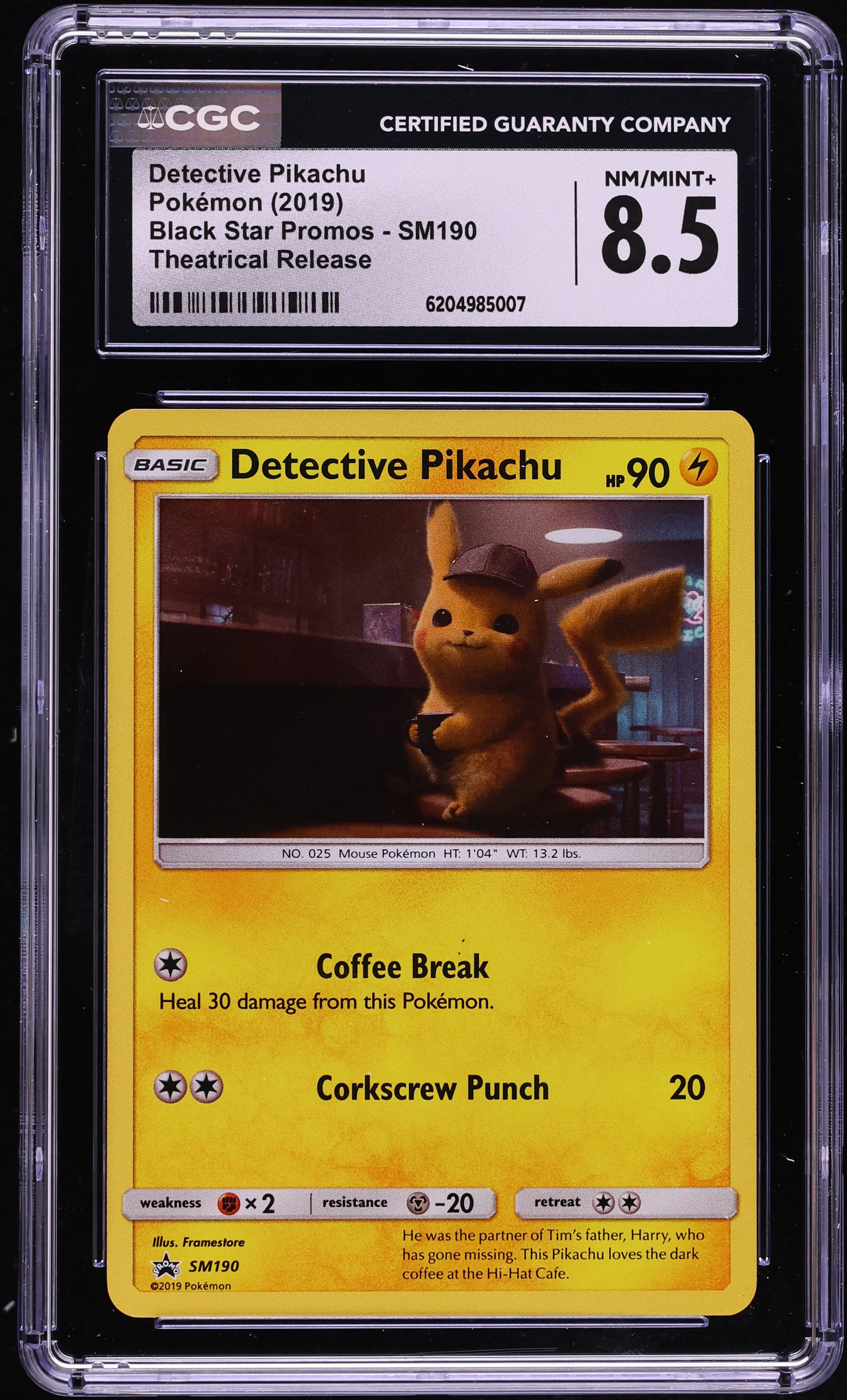 2019 Pokemon Sun & Moon Promo Theatrical Release Detective Pikachu #SM190 CGC 8.5 NM-MT+