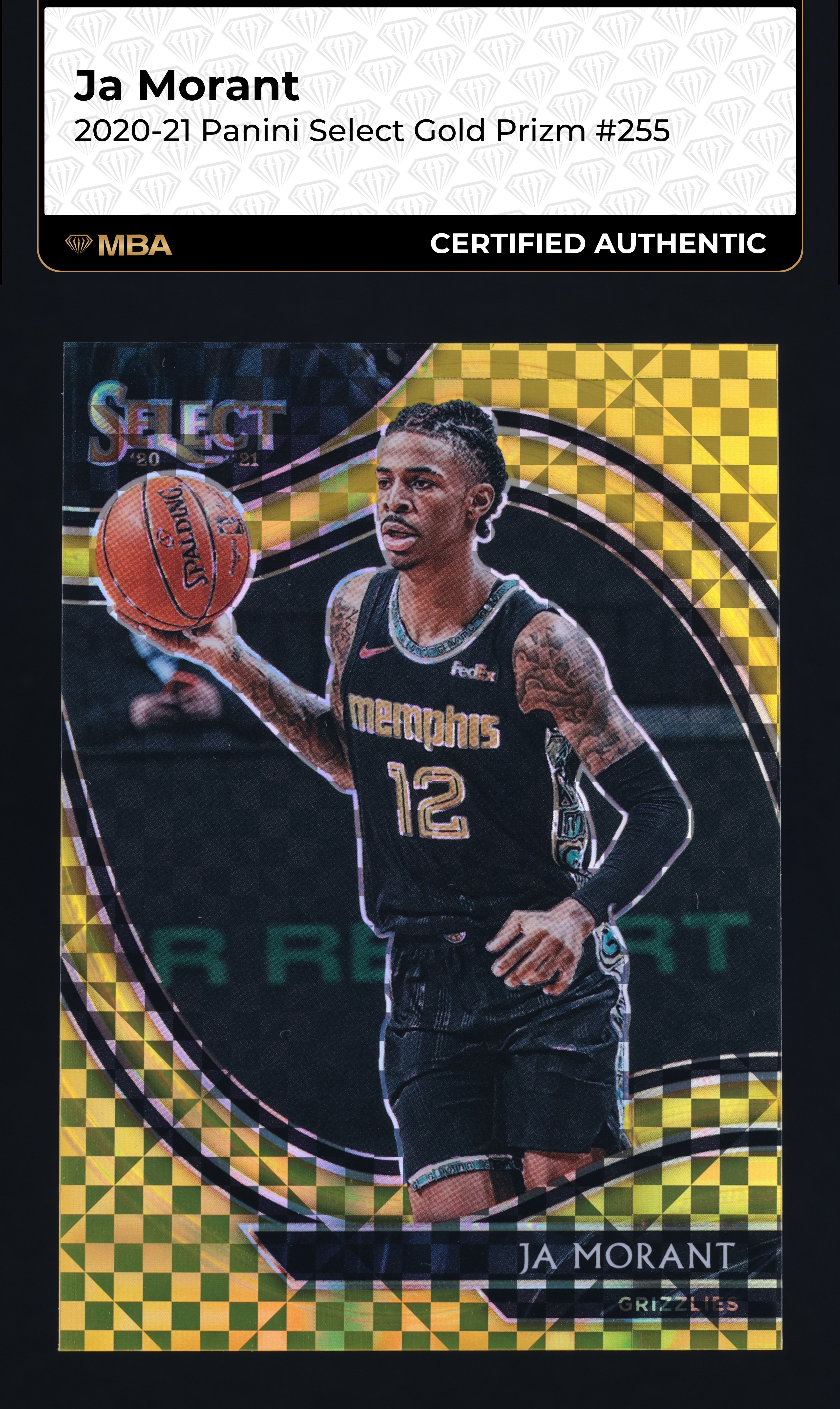 2020 Select Courtside Gold Prizm Ja Morant /10 #255 MBA AUTH