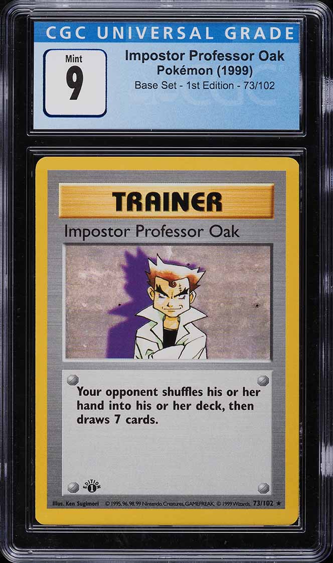 1999 Pokemon Base Set Shadowless 1st Ed Imposter Professor Oak #73 CGC 9 MINT