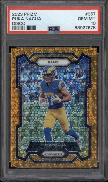 2023 Panini Prizm Orange Disco Prizm #357 Puka Nacua RC PSA 10