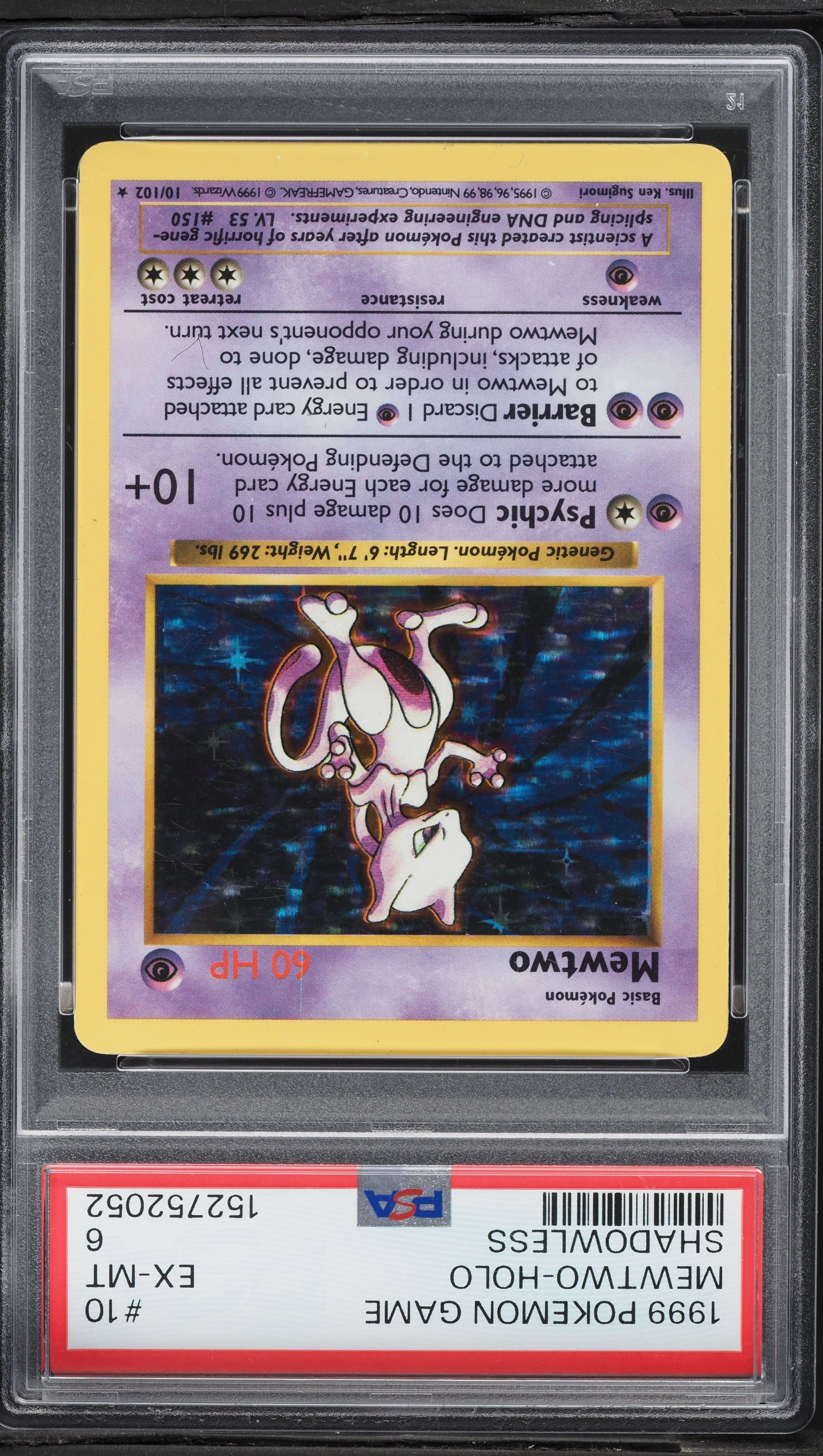1999 Pokemon Base Set Shadowless Holo Mewtwo #10 PSA 6 EXMT