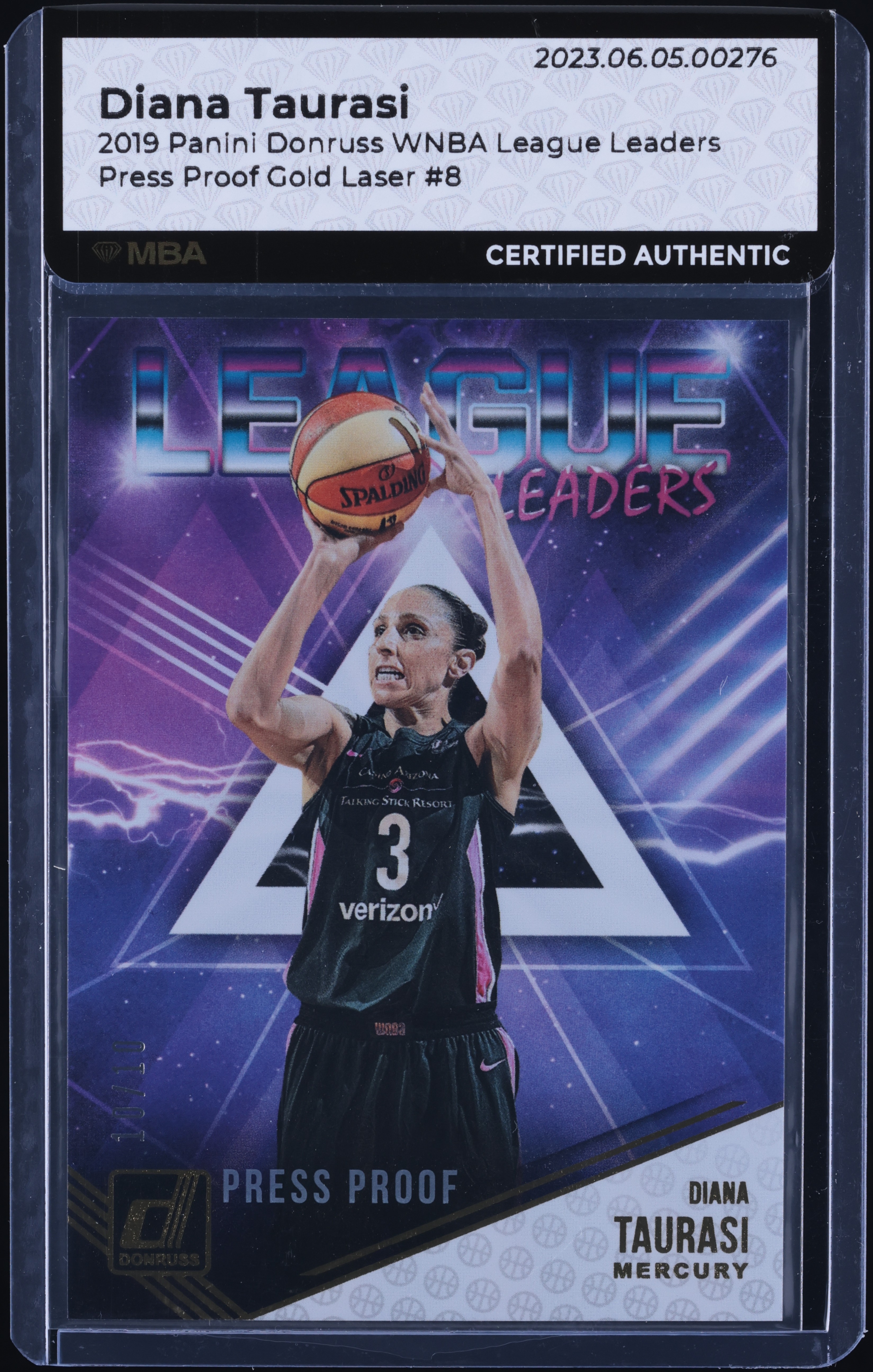 2019 Donruss WNBA League Leaders Press Proof Gold Diana Taurasi 10/10 MBA AUTH