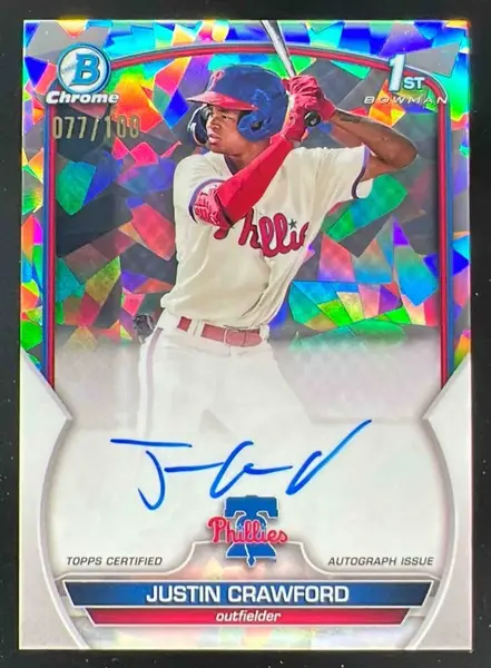 2023 Bowman Chrome Atomic Refractor #CPA-JC Justin Crawford RC Auto /100