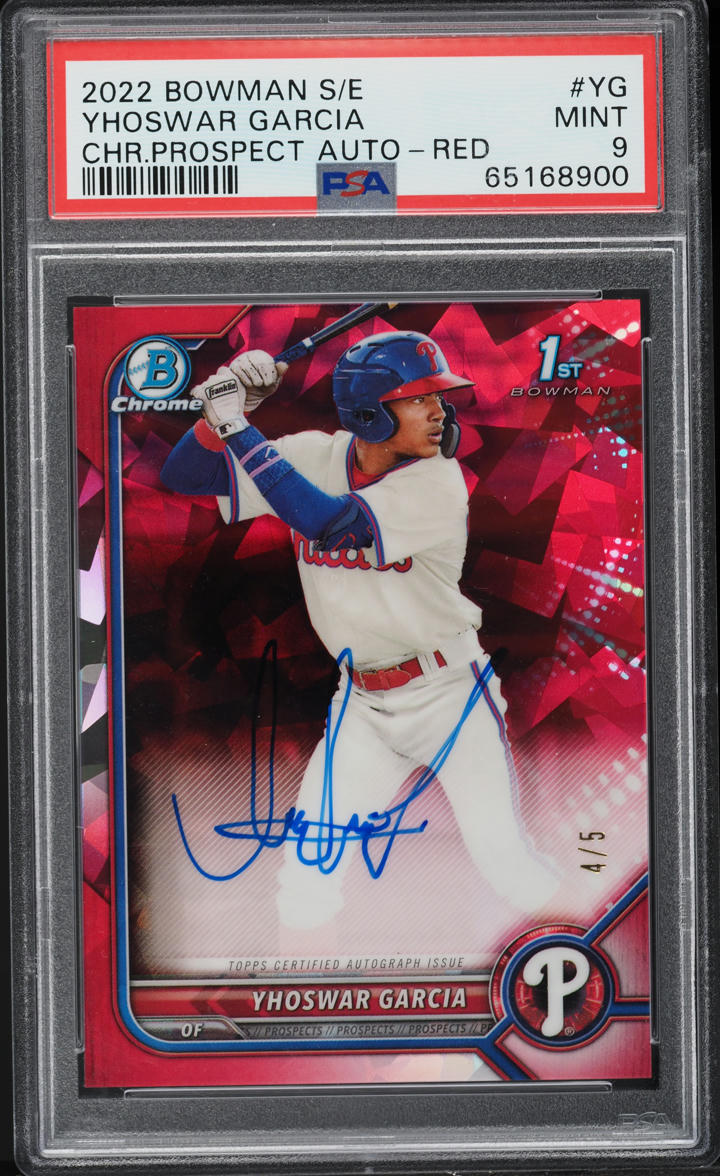 2022 Bowman Chrome Sapphire Red Yhoswar Garcia ROOKIE AUTO /5 #BSPA-YG PSA 9