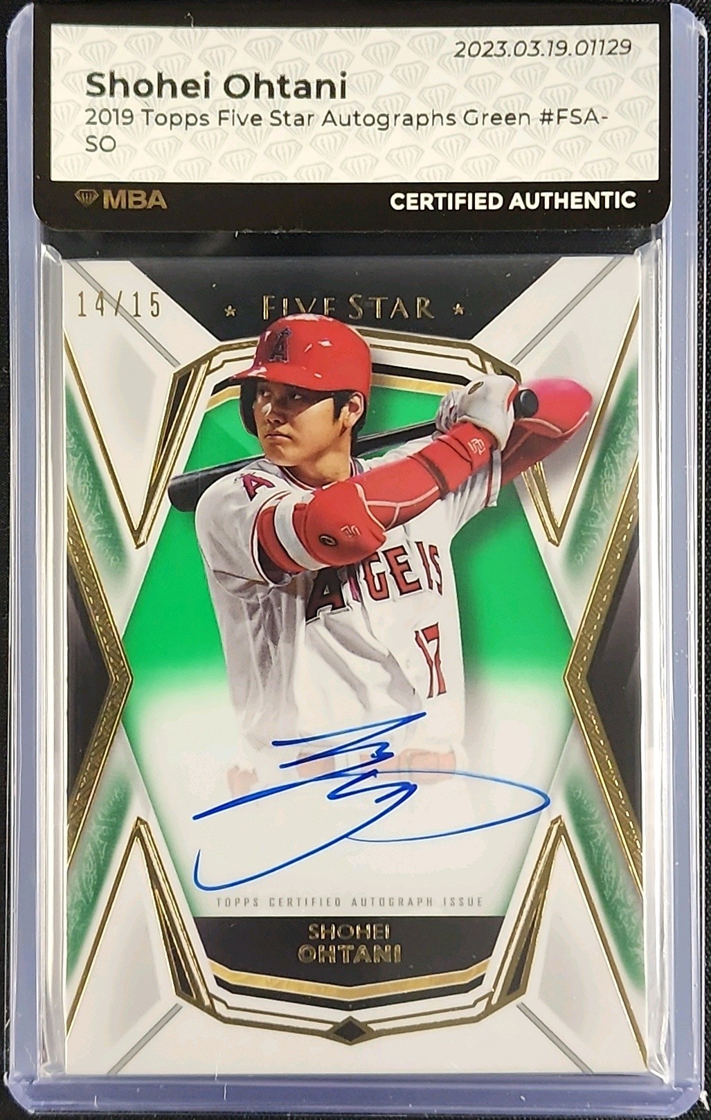 2019 Topps Five Star Green Shohei Ohtani AUTO /15 #FSA-SO MBA AUTH