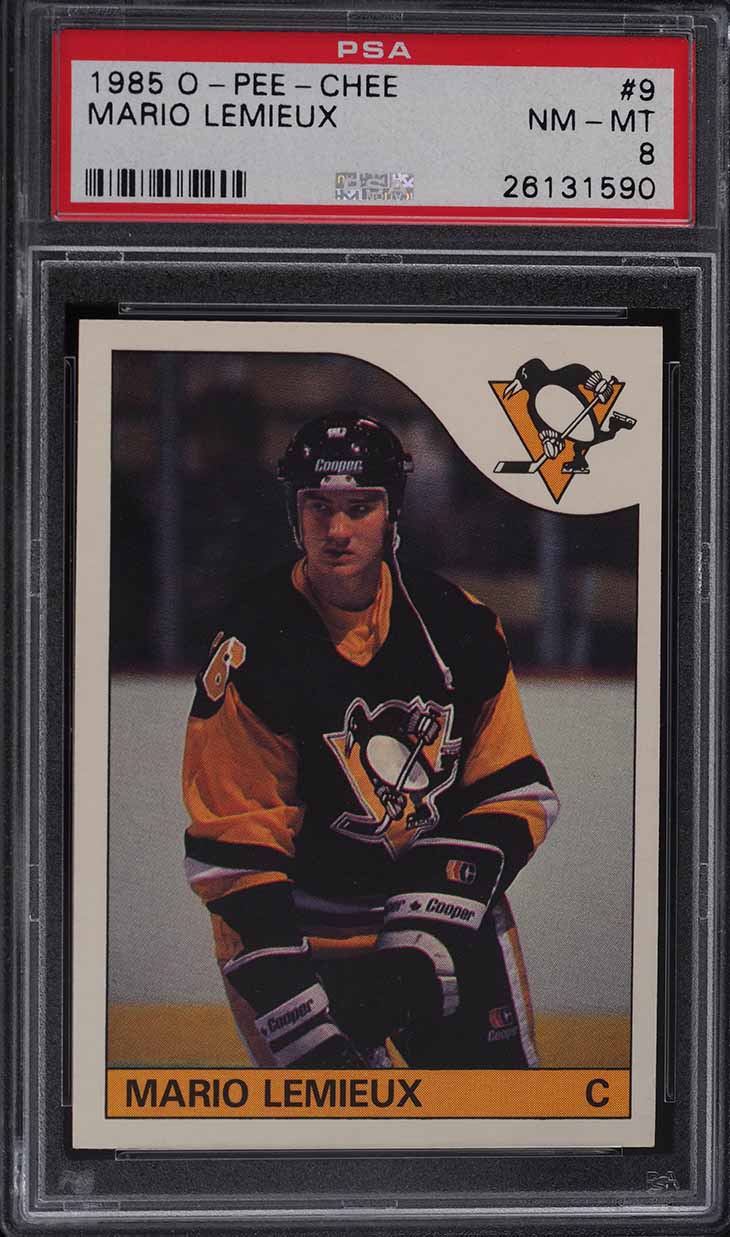 1985 O-Pee-Chee Hockey Mario Lemieux ROOKIE #9 PSA 8 NM-MT