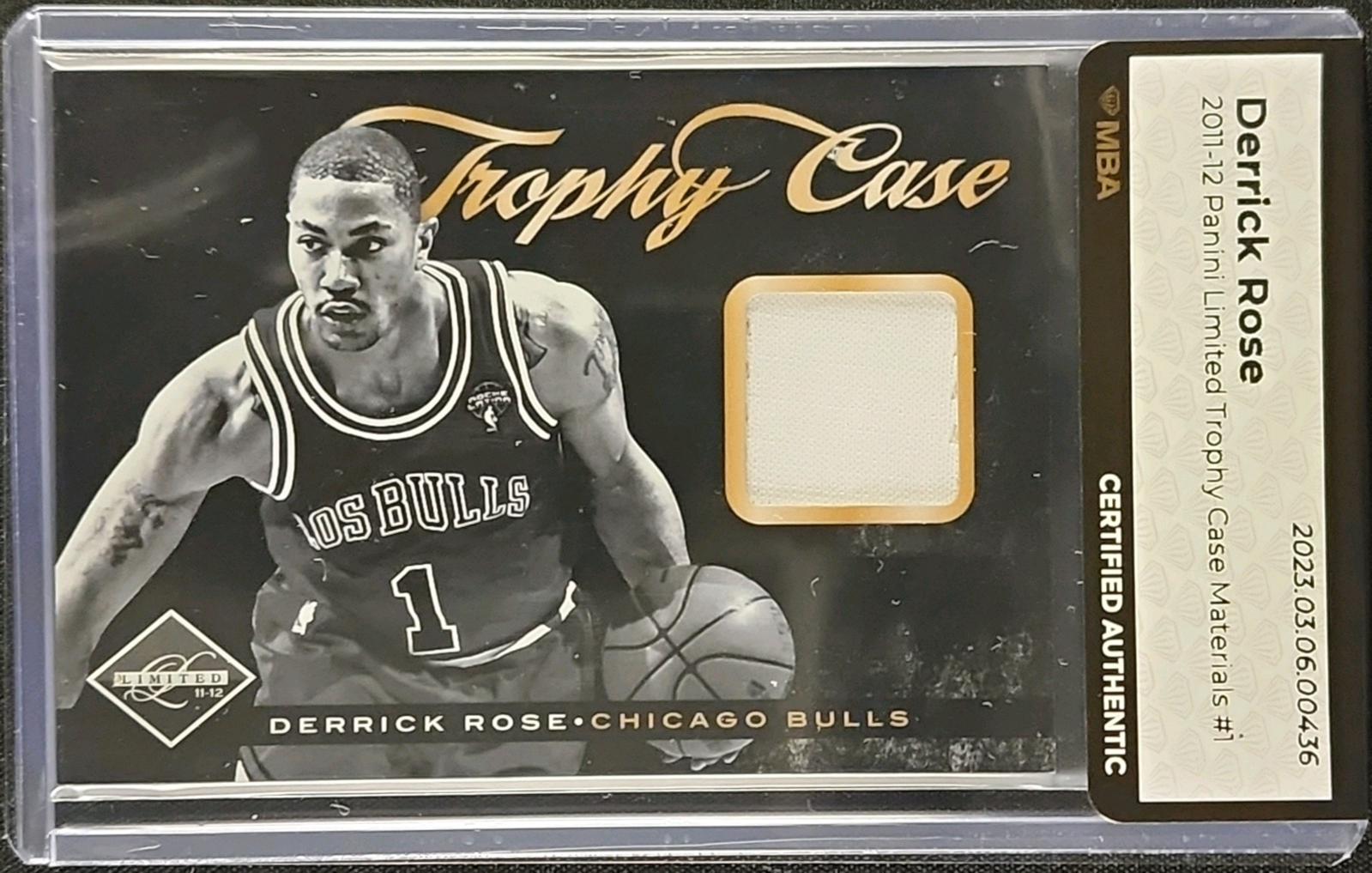 2011 Limited Trophy Case Materials Derrick Rose PATCH /75 #1 MBA AUTH