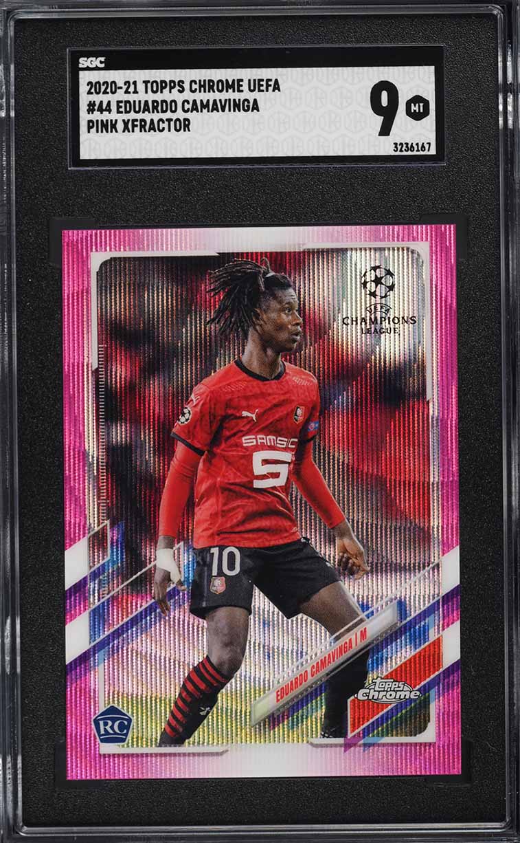 2020 Topps Chrome UEFA Pink Xfractor Eduardo Camavinga ROOKIE #44 SGC 9 MINT