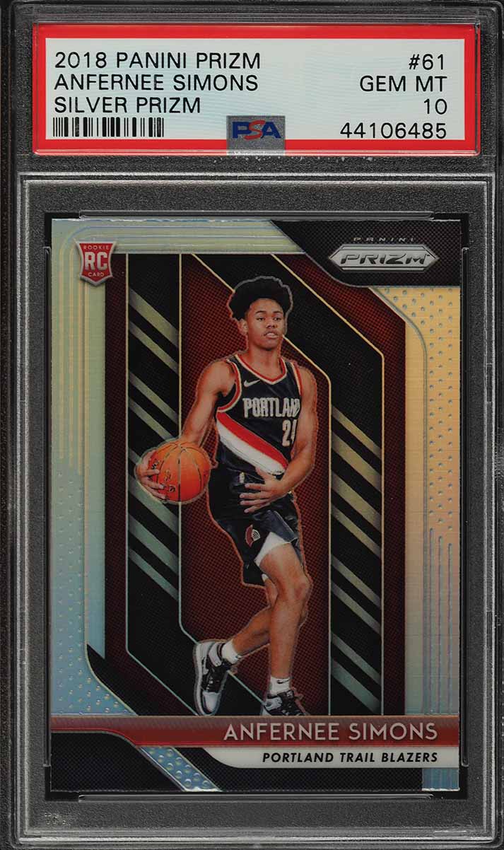 2018 Panini Prizm Silver Prizms Anfernee Simons ROOKIE RC #61 PSA 10 GEM MINT