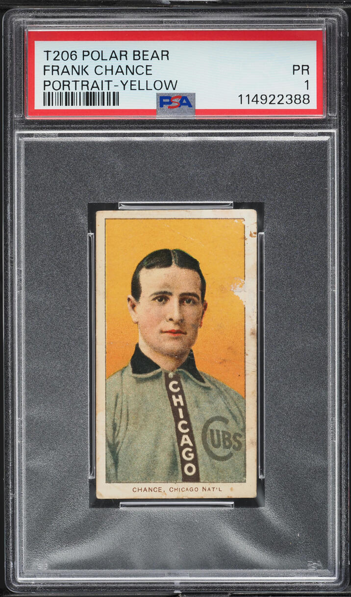 1909-11 T206 Frank Chance PORTRAIT, YELLOW, POLAR BEAR PSA 1 PR