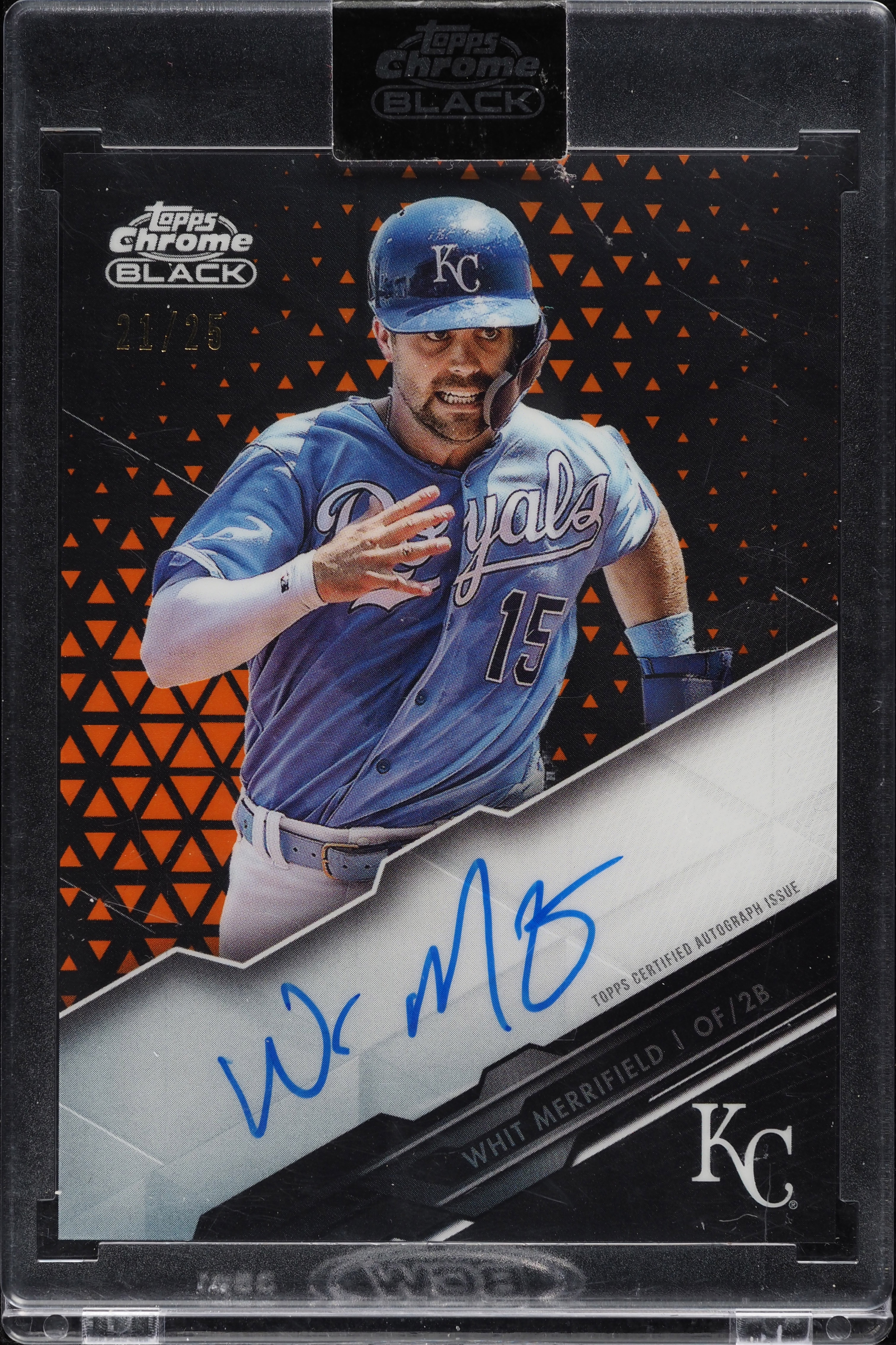 2020 Topps Chrome Black Orange Refractor Whit Merrifield AUTO /25 #CBA-WM