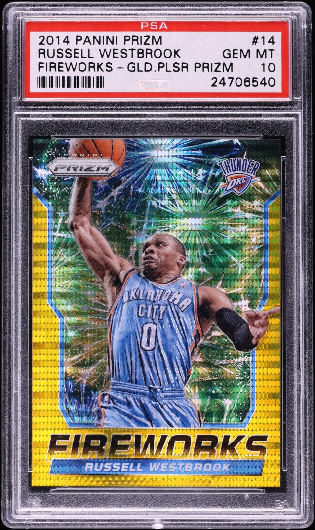 2014 Panini Prizm Fireworks Gold Pulsar Russell Westbrook /10 #14 PSA 10 GEM MINT