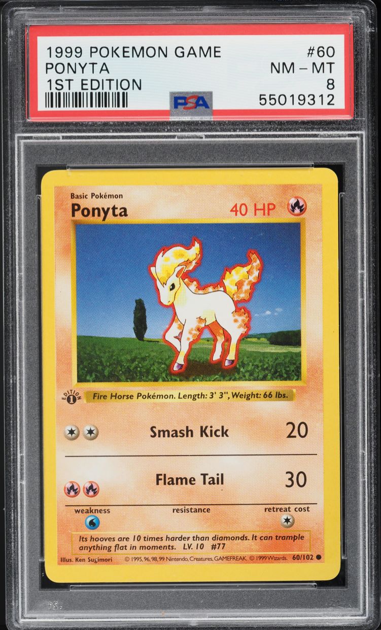 1999 Pokemon Base Set Shadowless 1st Edition Ponyta #60 PSA 8 NM-MT