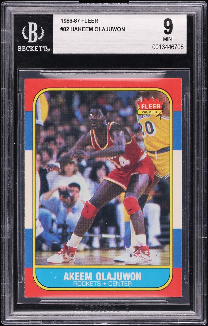 1986 Fleer Basketball Hakeem Olajuwon ROOKIE #82 BGS 9 MINT