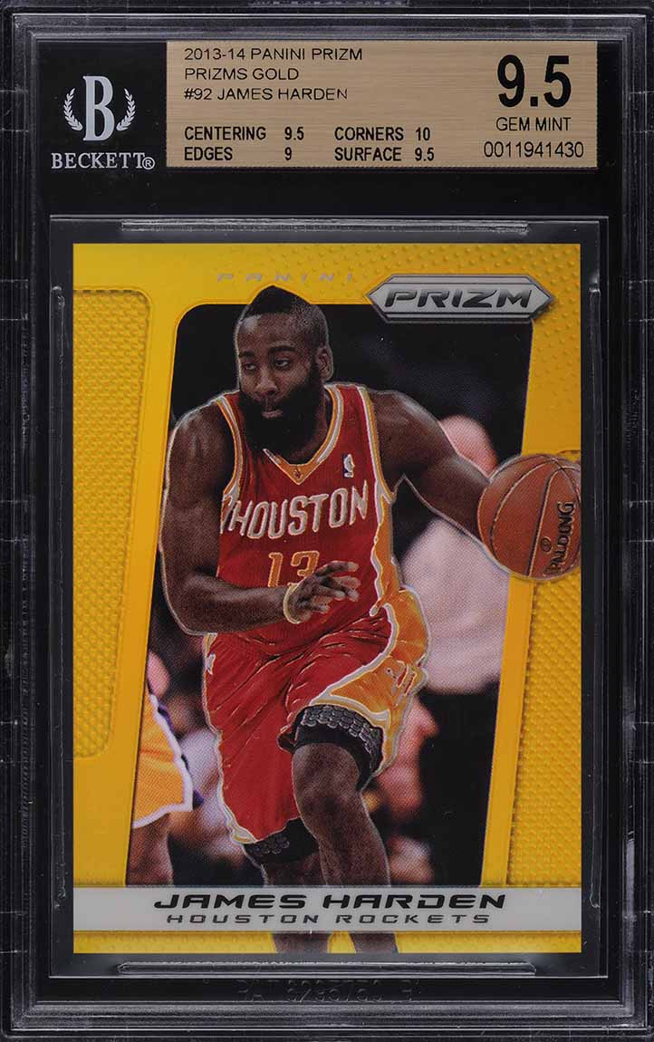 2013 Panini Prizm Gold Prizms James Harden /10 #92 BGS 9.5 GEM MINT