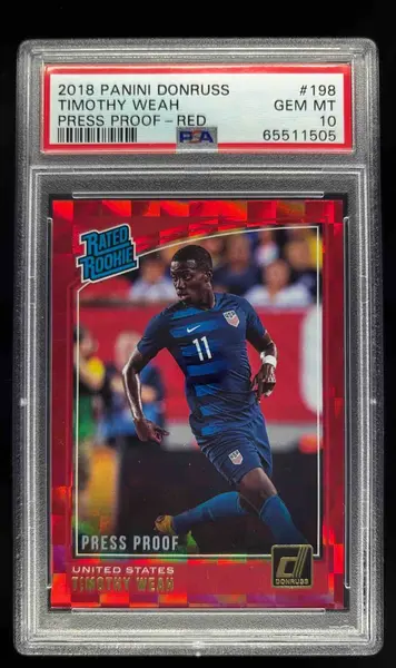 2018 Panini Donruss Press Proof Red #198 Timothy Weah RC Rated Rookie PSA 10