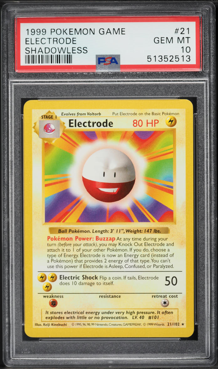 1999 Pokemon Base Set Shadowless Electrode #21 PSA 10 GEM MINT