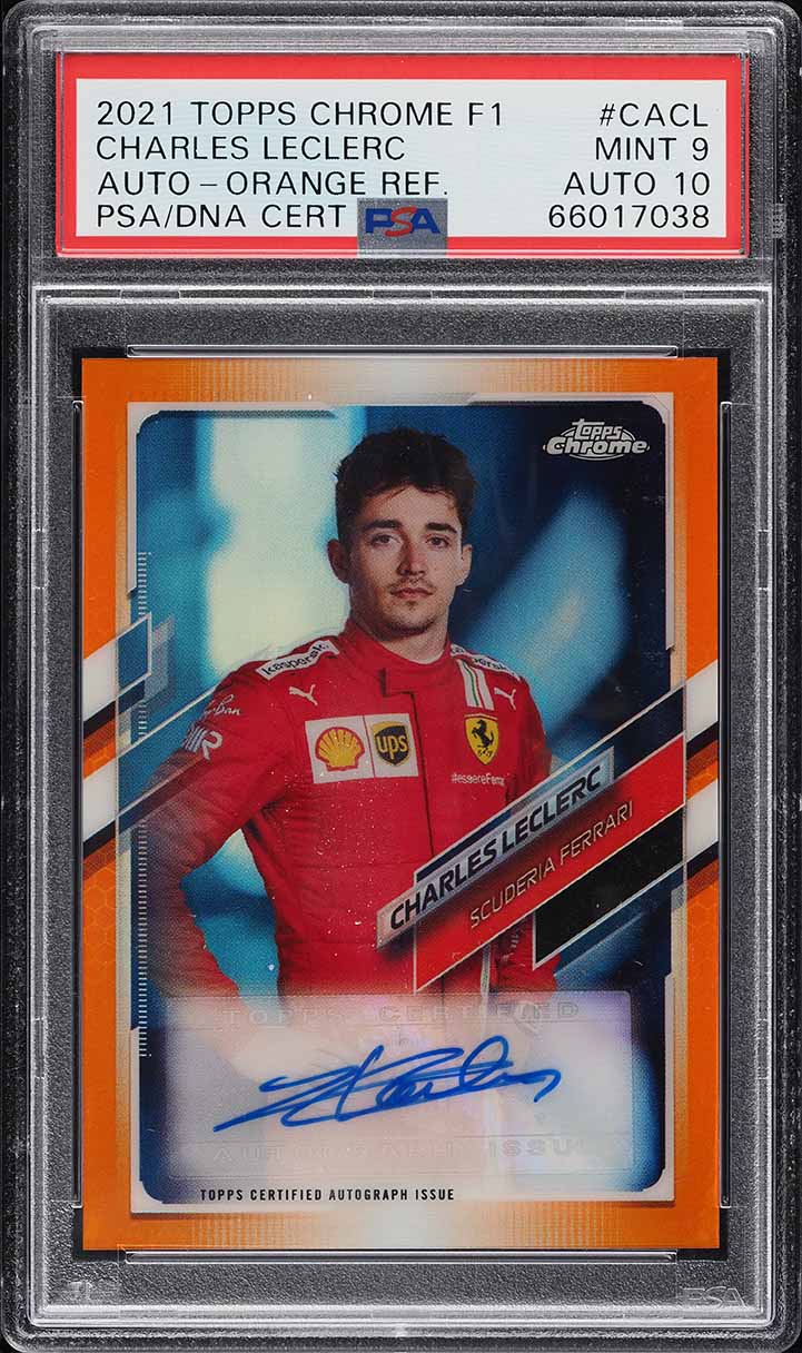 2021 Topps Chrome F1 Orange Refractor Charles Leclerc AUTO DNA 10 /25 PSA 9 MINT