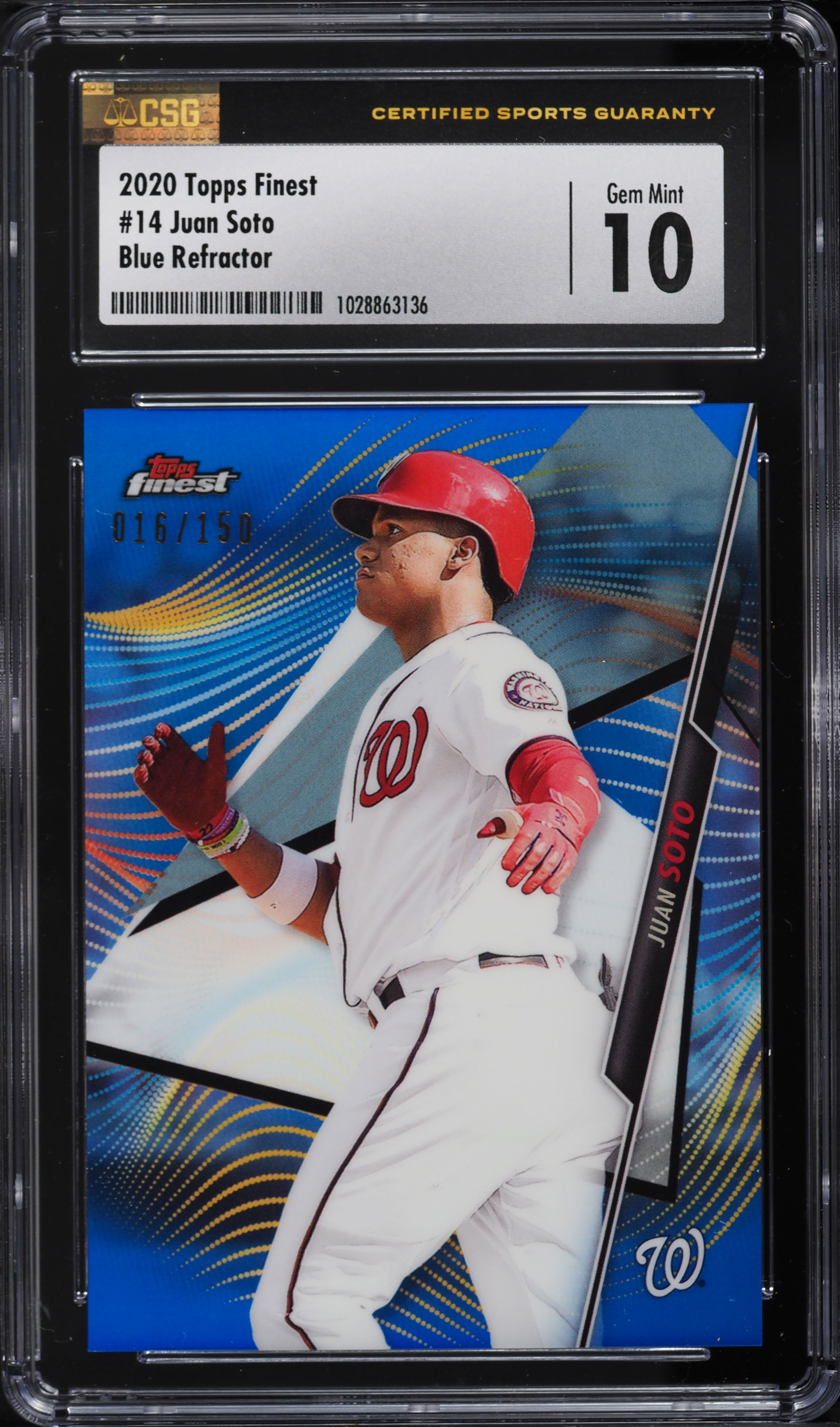 2020 Finest Blue Refractor Juan Soto /150 #14 CSG 10 GEM MINT