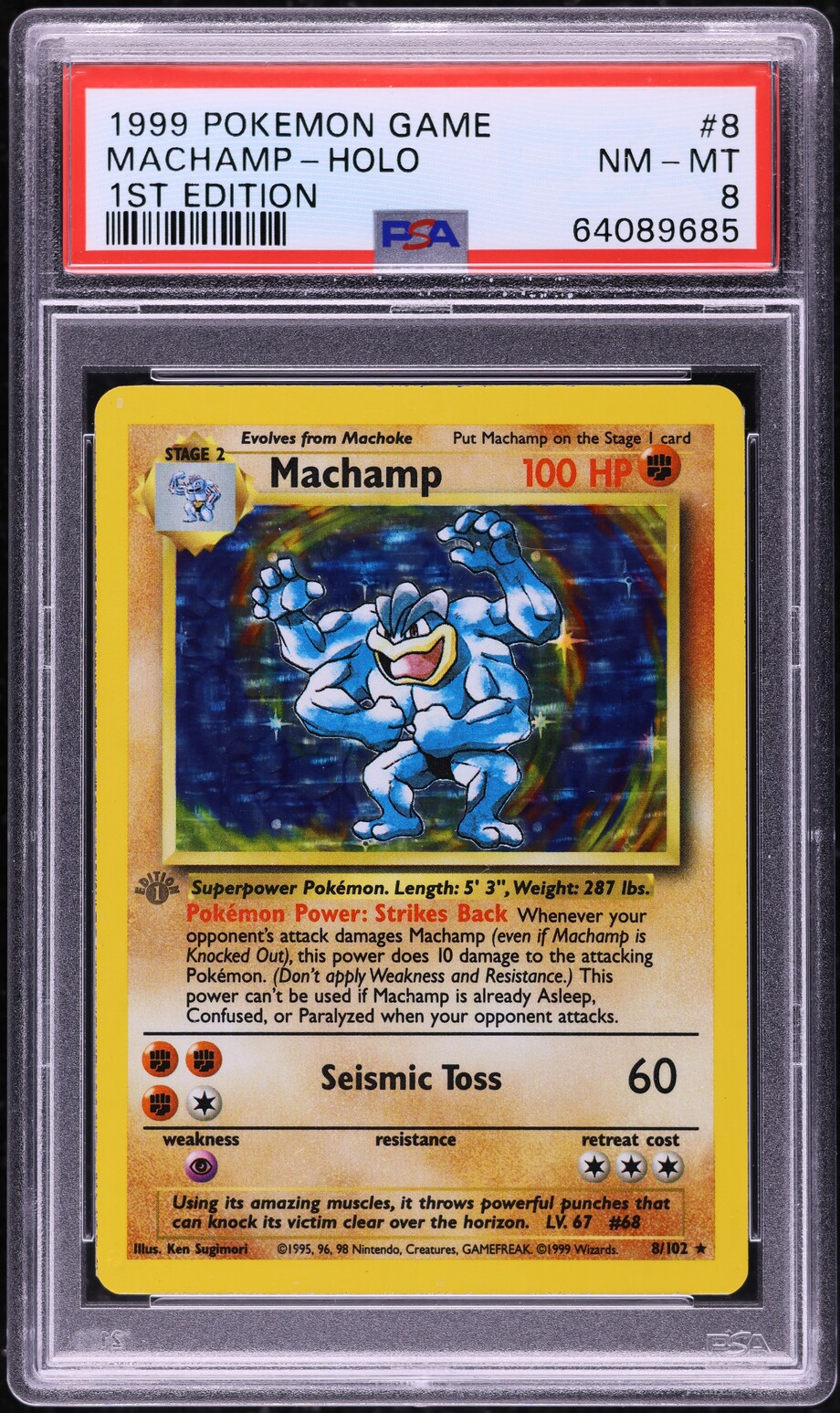1999 Pokemon Base Set 1st Edition Machamp #8 PSA 8 NM-MT