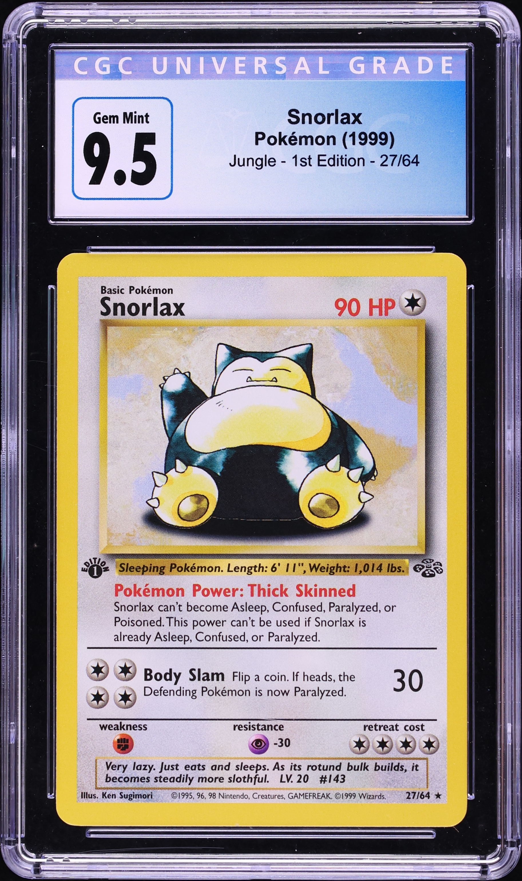 1999 Pokemon Jungle 1st Edition Snorlax #27 CGC 9.5 GEM MINT