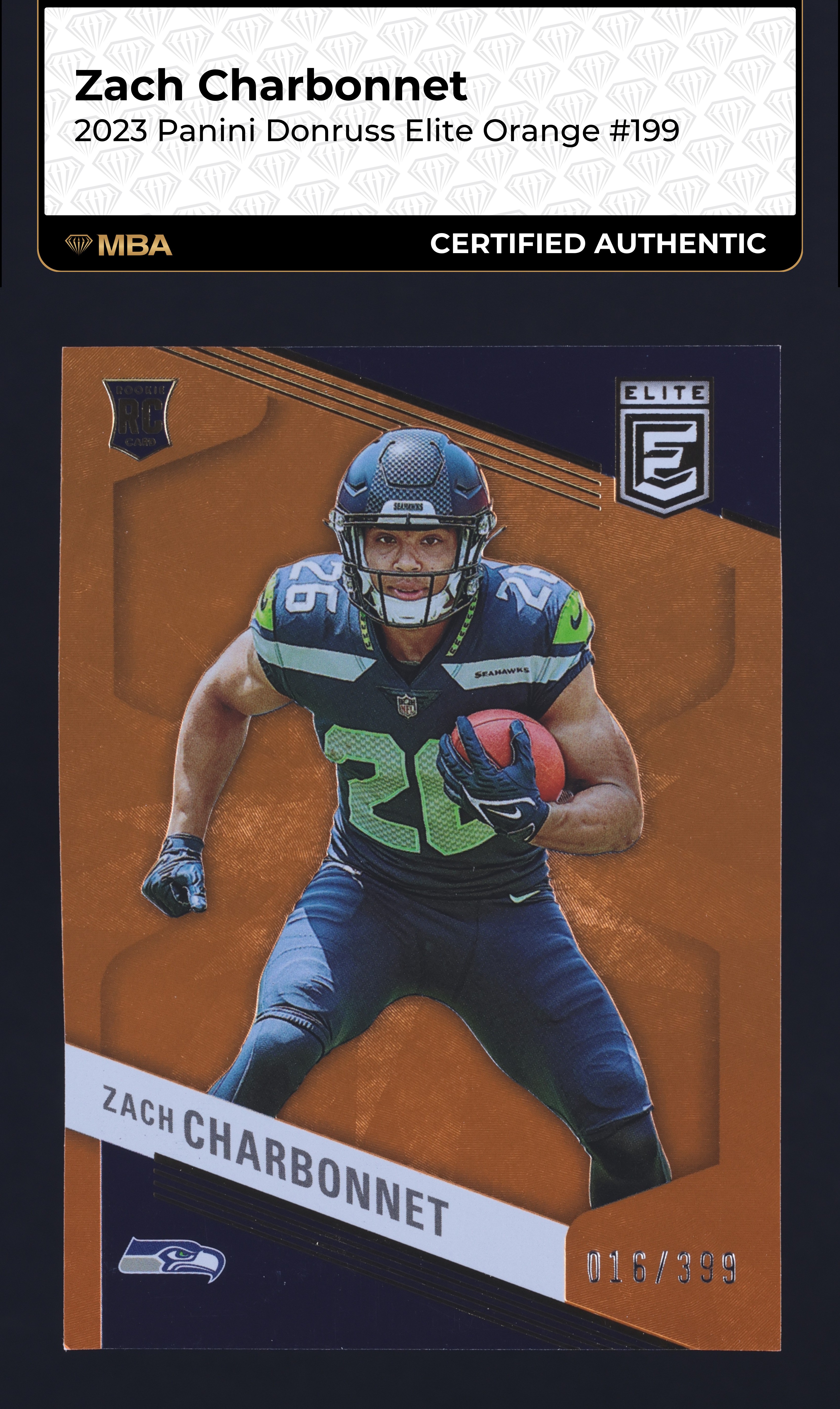 2023 Donruss Elite Orange Zach Charbonnet ROOKIE /399 #199 MBA AUTH