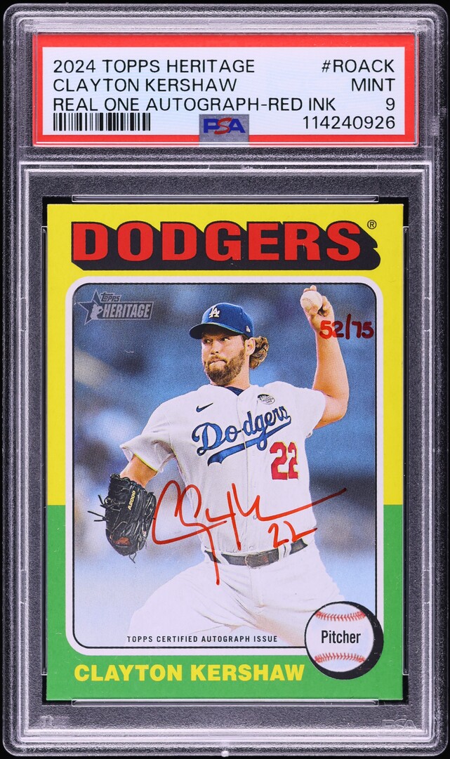 2024 Topps Heritage Real One Red Ink Clayton Kershaw AUTO /75 #ROACK PSA 9 MINT