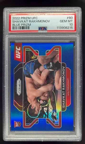 2022 Panini Prizm UFC Blue Prizms #80 Shavkat Rakhmonov RC /199 PSA 10