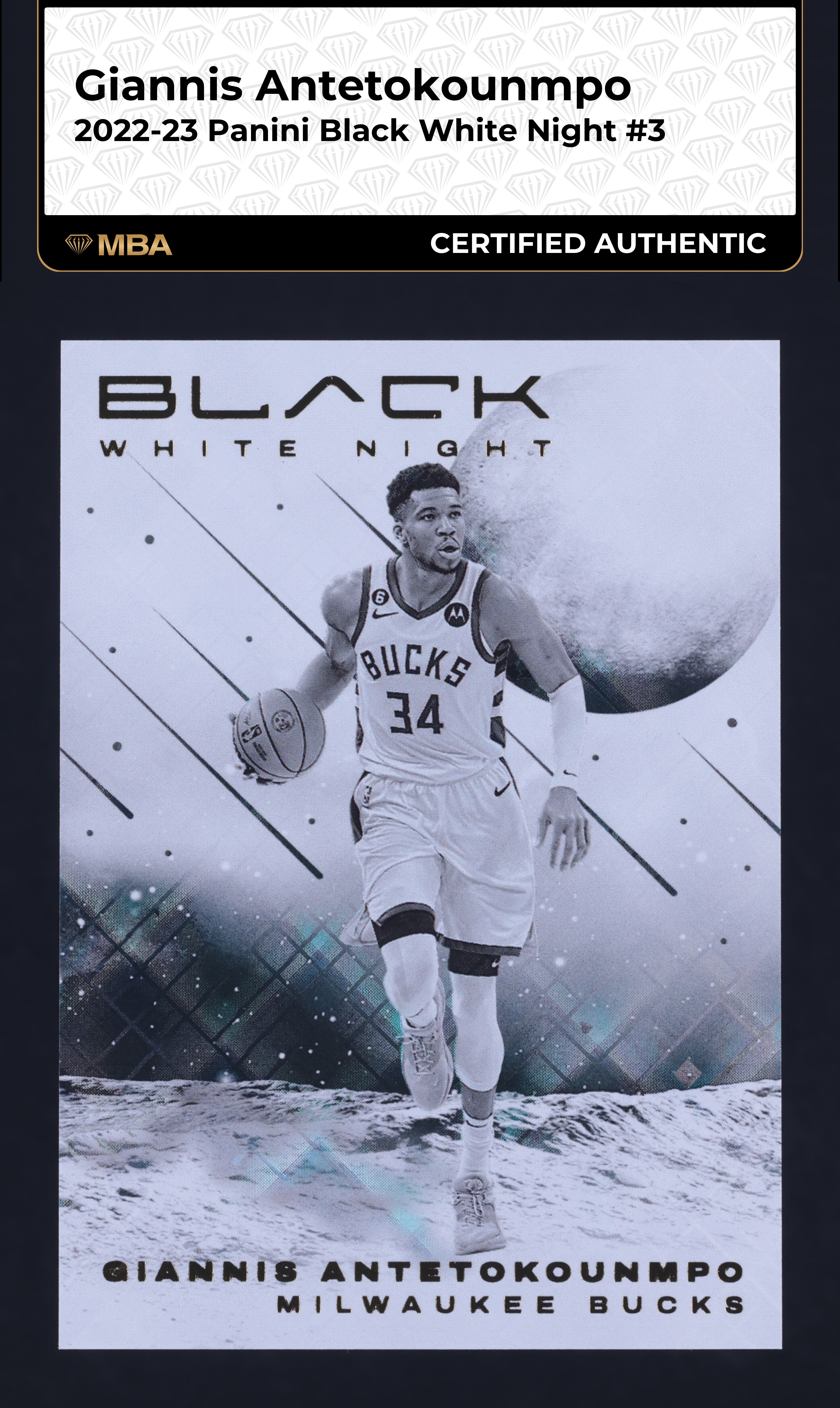 2022 Panini Black White Night Giannis Antetokounmpo #3 MBA AUTH