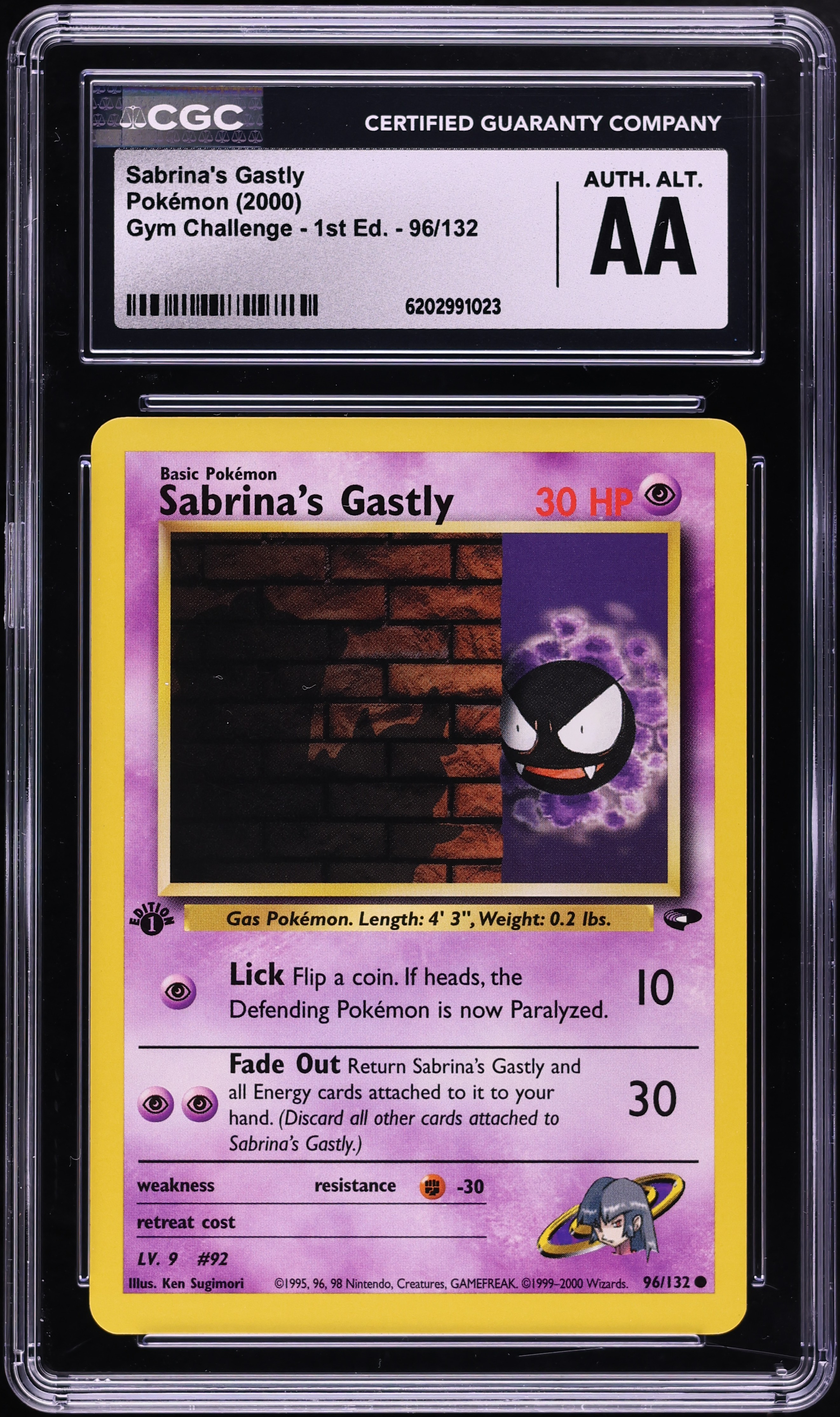 2000 Pokemon Gym Challenge 1st Edition Sabrina's Gastly #96 CGC ALTERED AUTH