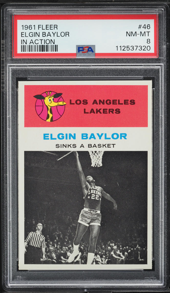 1961 Fleer Basketball Elgin Baylor ROOKIE, IN ACTION #46 PSA 8 NM-MT