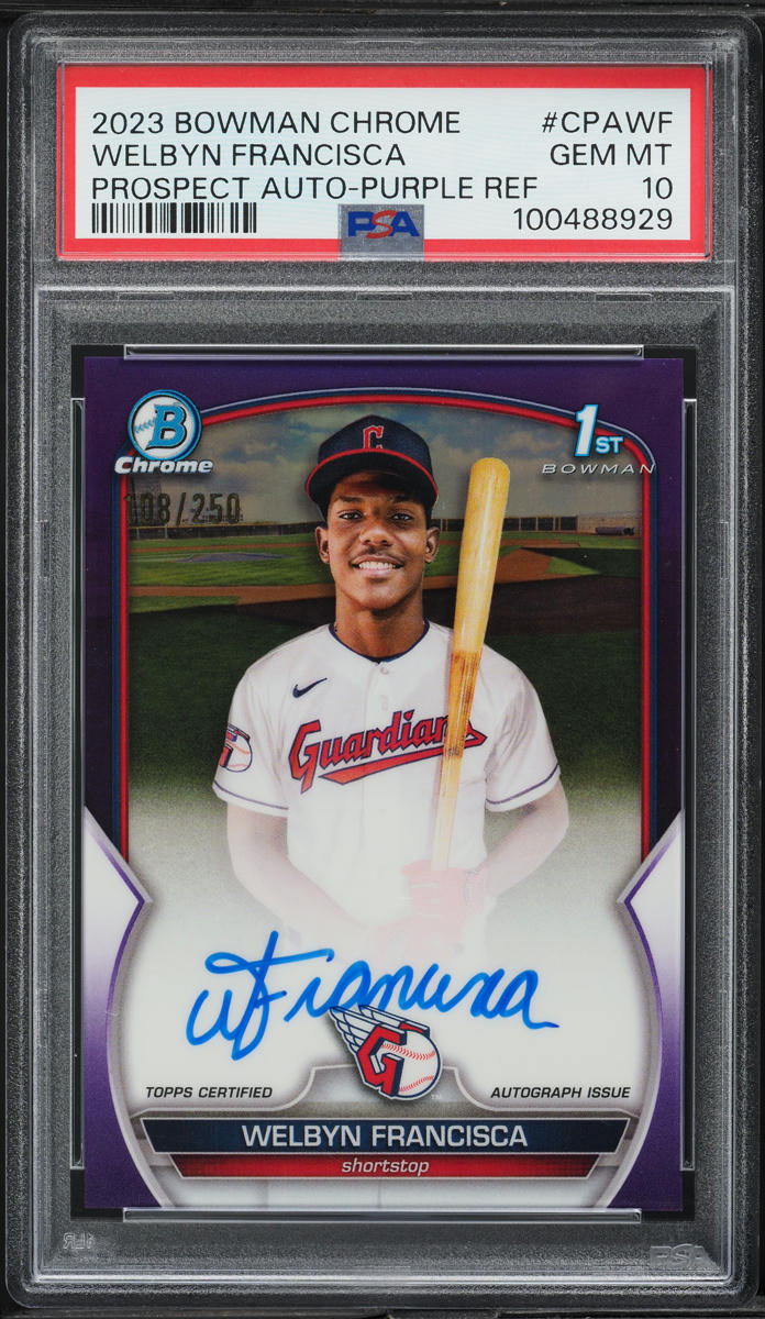 2023 Bowman Chrome Purple Ref. Welbyn Francisca AUTO /250 #CPAWF PSA 10 GEM MINT