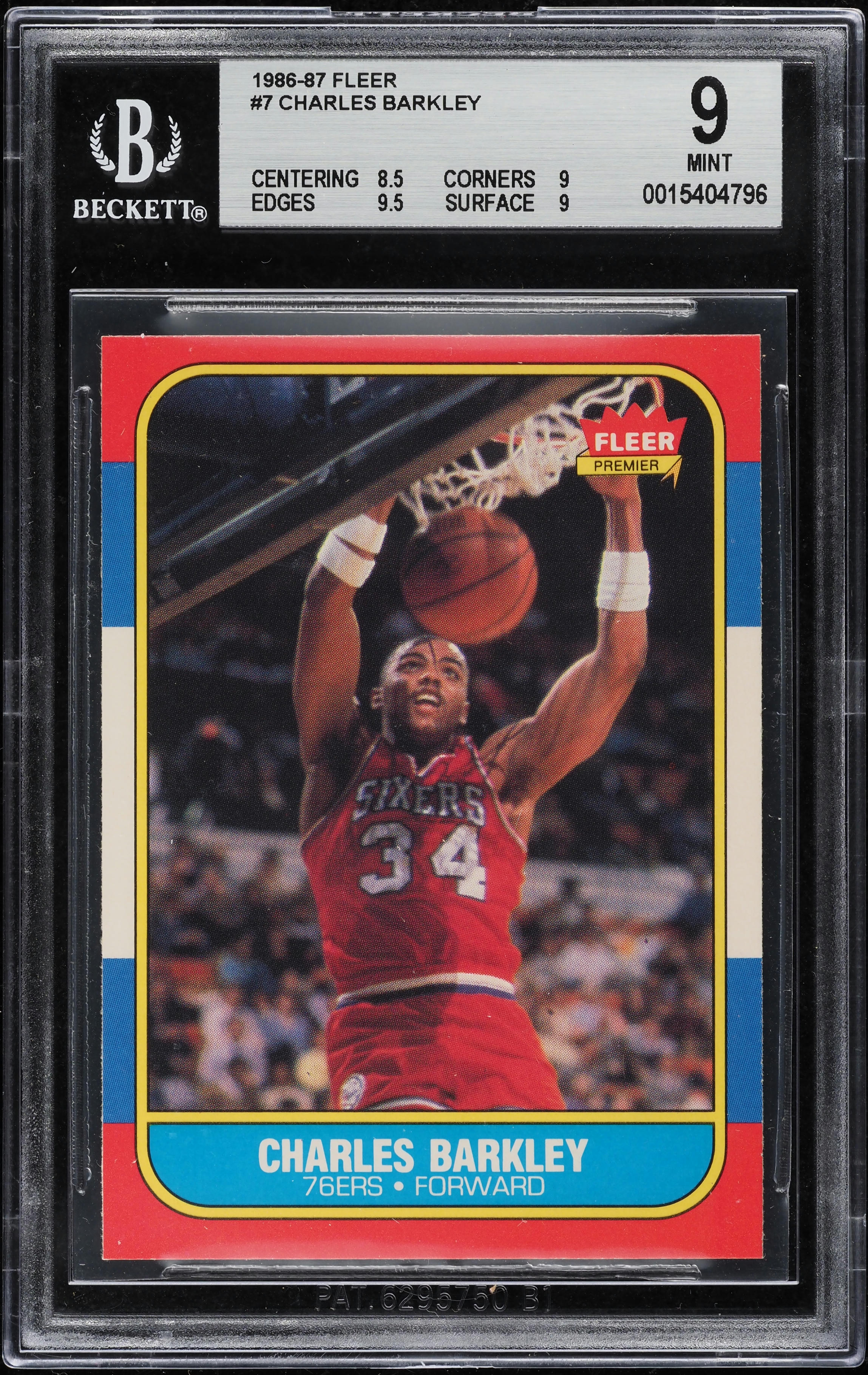 1986 Fleer Basketball Charles Barkley ROOKIE #7 BGS 9 MINT