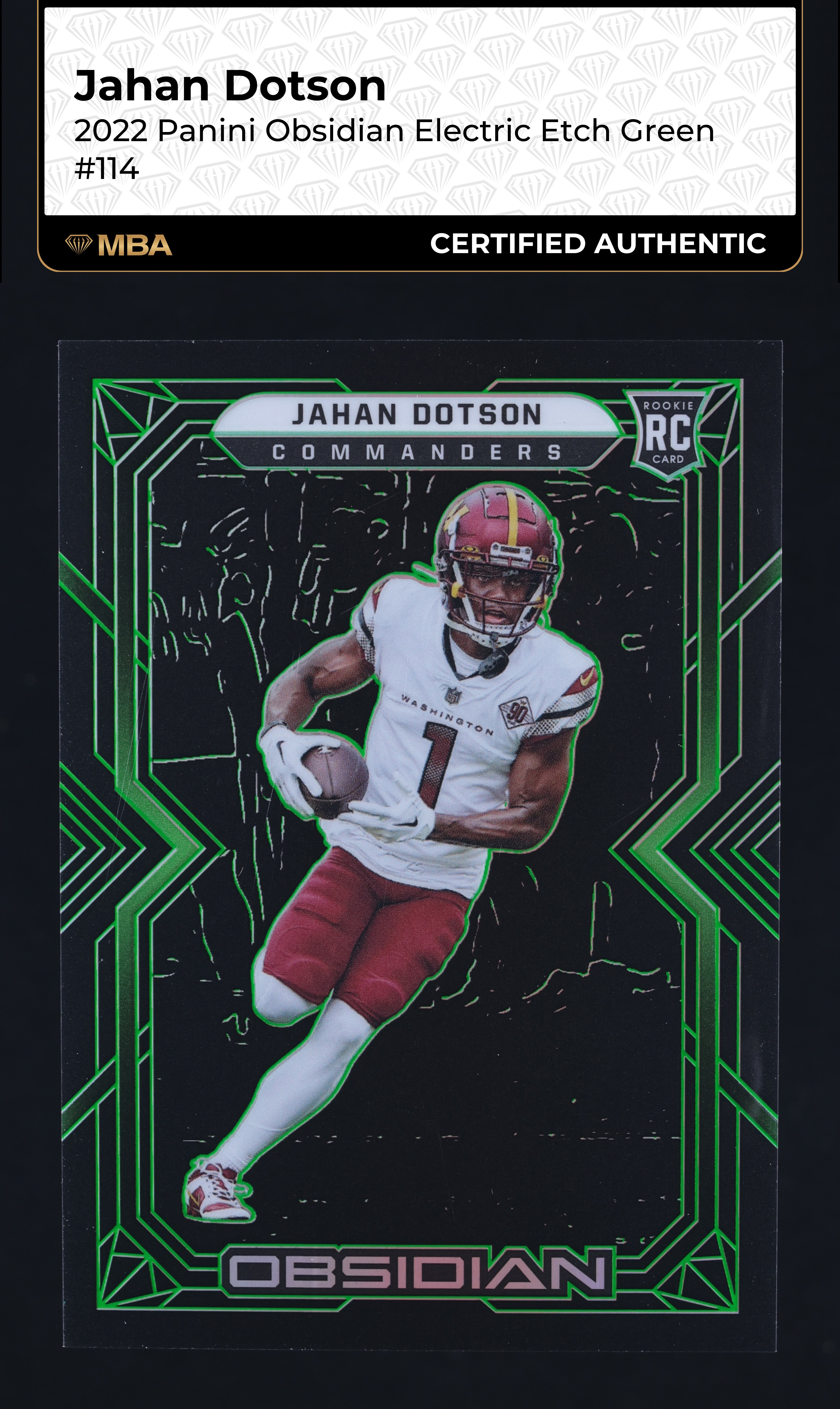 2022 Panini Obsidian Electric Etch Green Jahan Dotson ROOKIE /50 #114 MBA AUTH