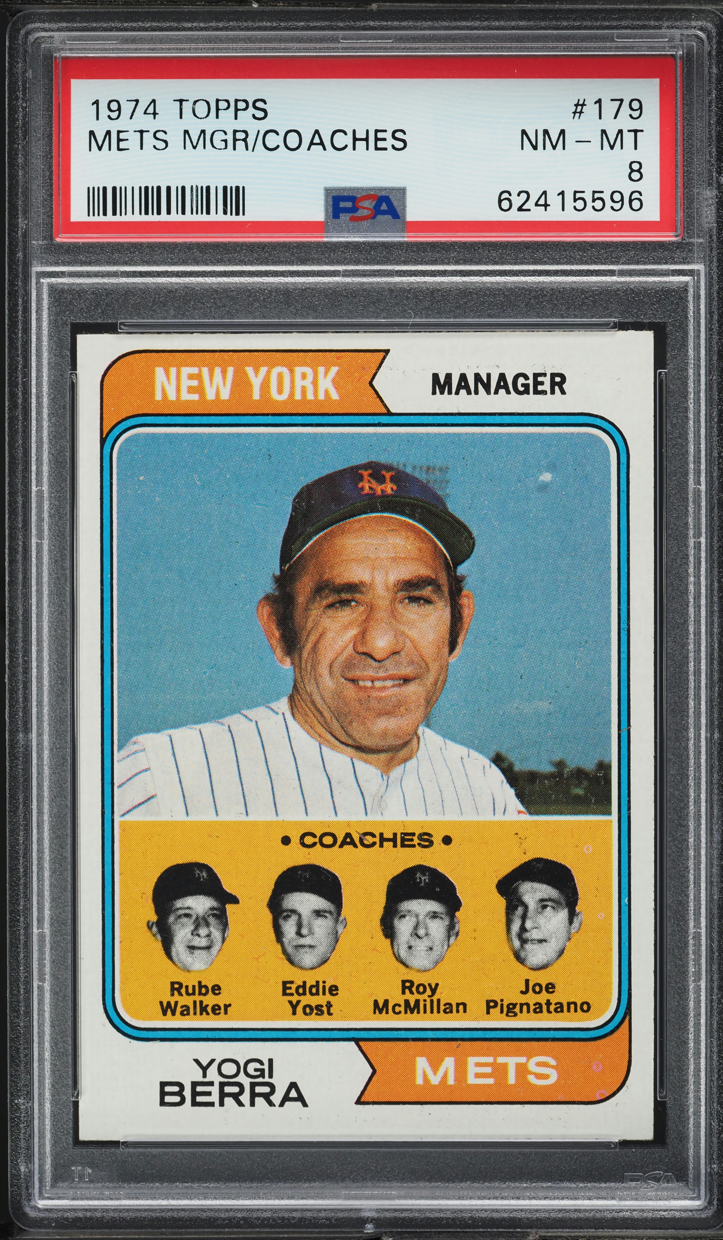 1974 Topps Yogi Berra METS COACHES #179 PSA 8 NM-MT