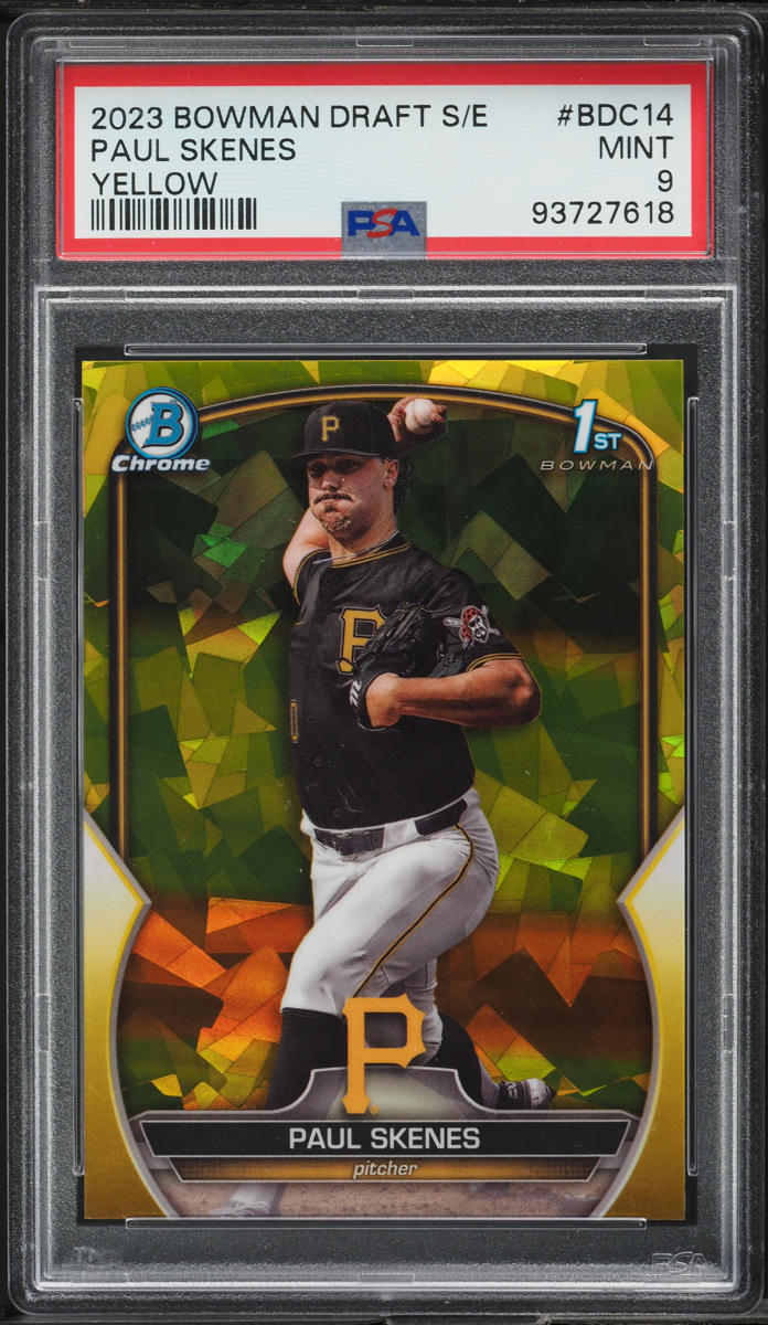 2023 Bowman Chrome Sapphire Yellow Refractor Paul Skenes ROOKIE /75 #BDC14 PSA 9