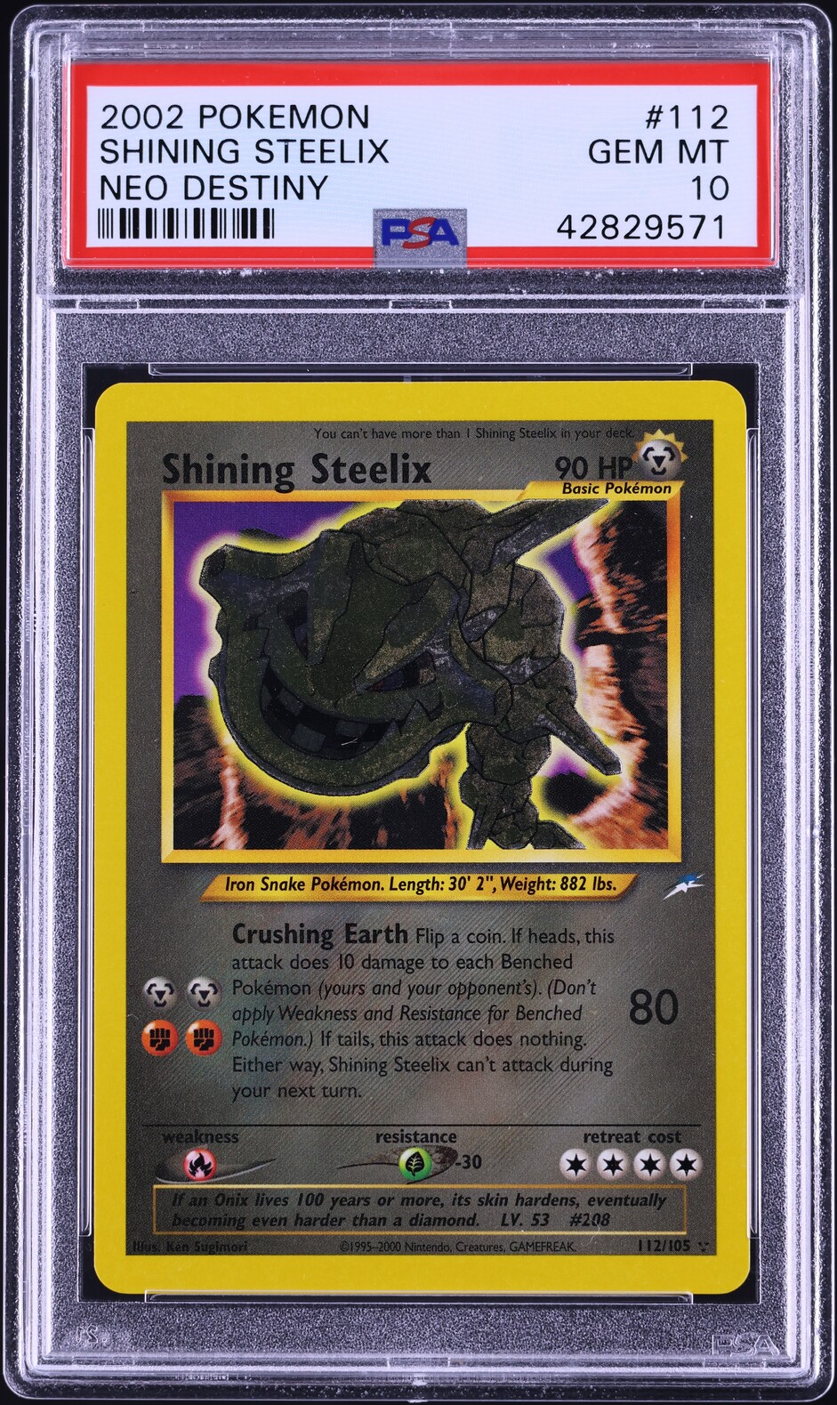 2002 Pokemon Neo Destiny Shining Steelix #112 PSA 10 GEM MINT
