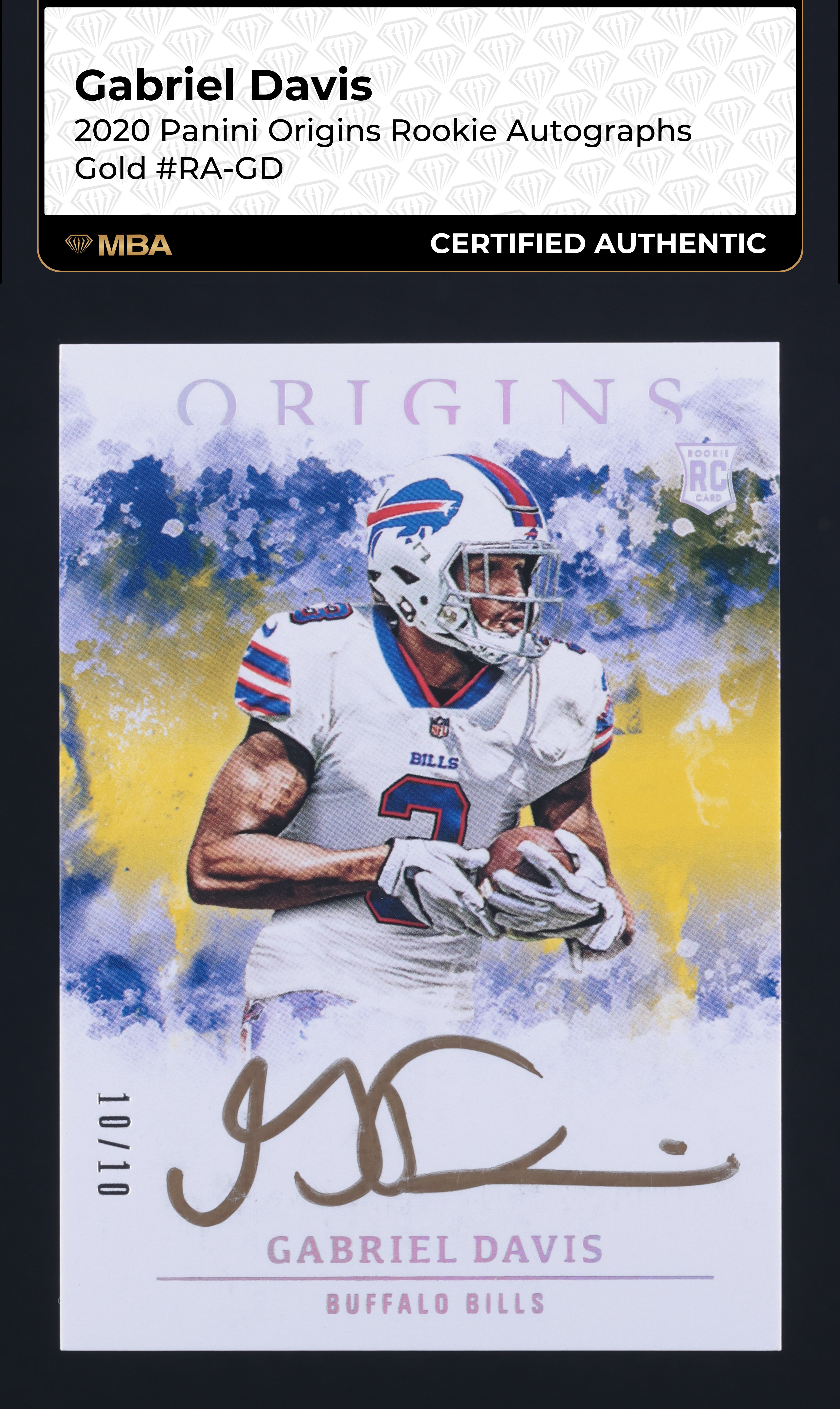 2020 Panini Origins Gold Gabriel Davis ROOKIE AUTO 10/10 #RA-GD MBA AUTH
