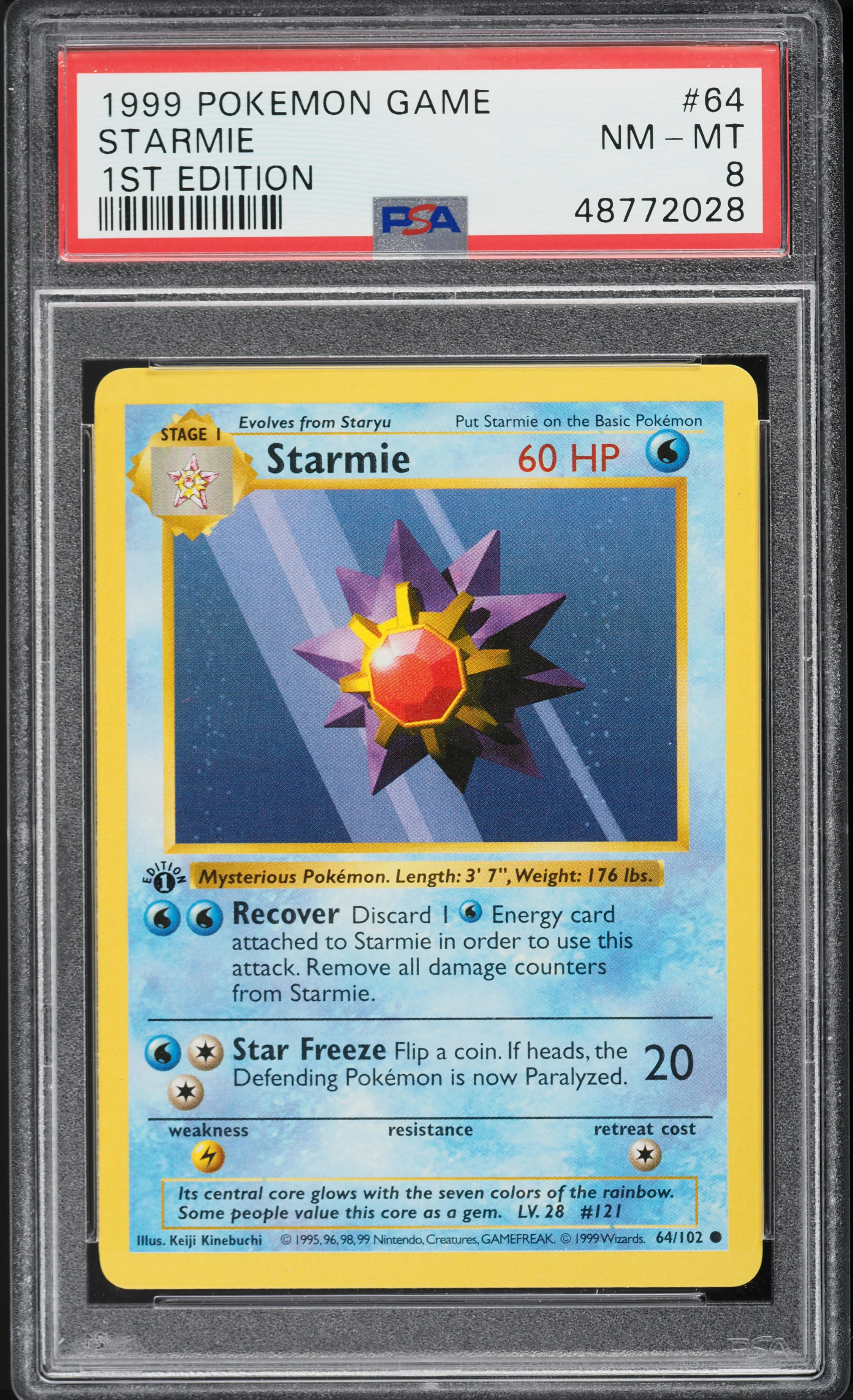 1999 Pokemon Base Set Shadowless 1st Edition Starmie #64 PSA 8 NM-MT