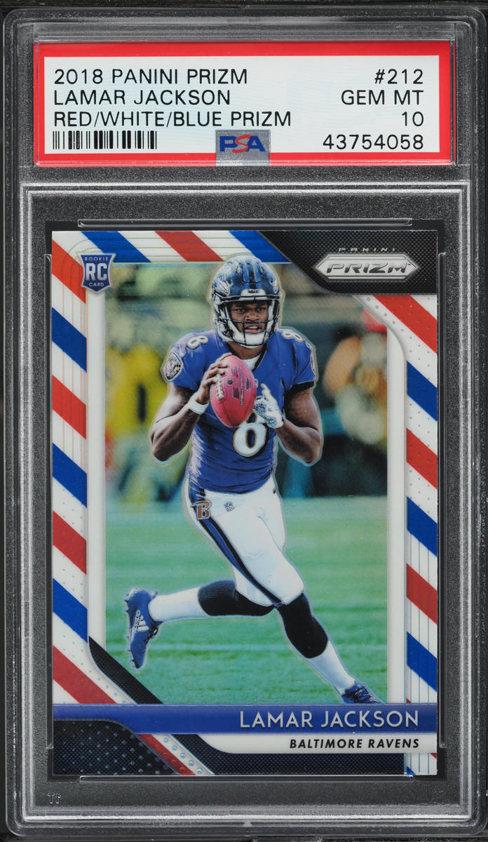 2018 Panini Prizm Red White Blue Lamar Jackson ROOKIE #212 PSA 10 GEM MINT