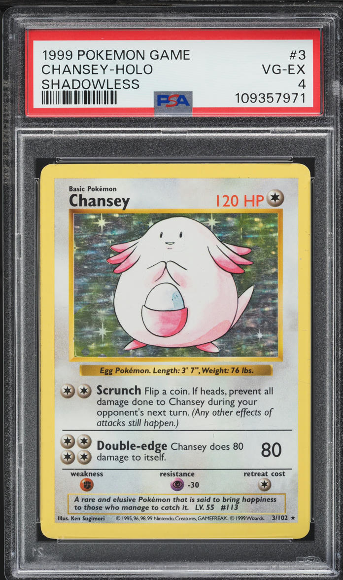 1999 Pokemon Base Set Shadowless Holo Chansey #3 PSA 4 VGEX