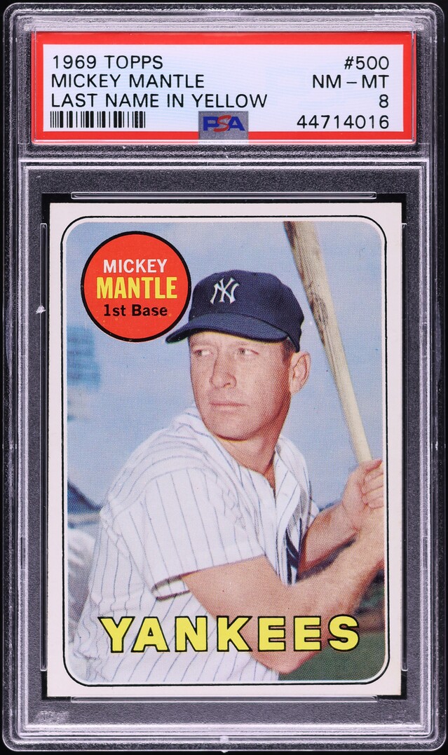 1969 Topps Mickey Mantle LAST NAME IN YELLOW #500 PSA 8 NM-MT