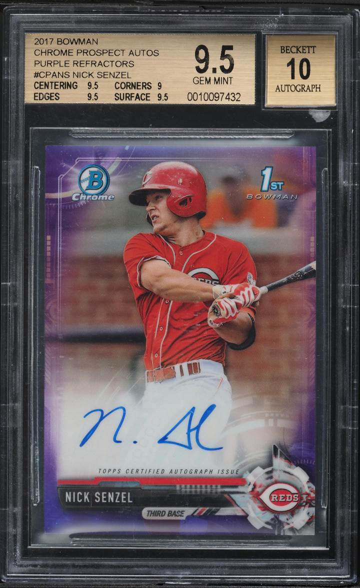 2017 Bowman Chrome Purple Refractor Nick Senzel PROSPECT AUTO /250 BGS 9.5 GEM