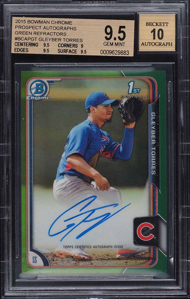 2015 Bowman Chrome Green Refractor Gleyber Torres ROOKIE AUTO /99 BGS 9.5 GEM