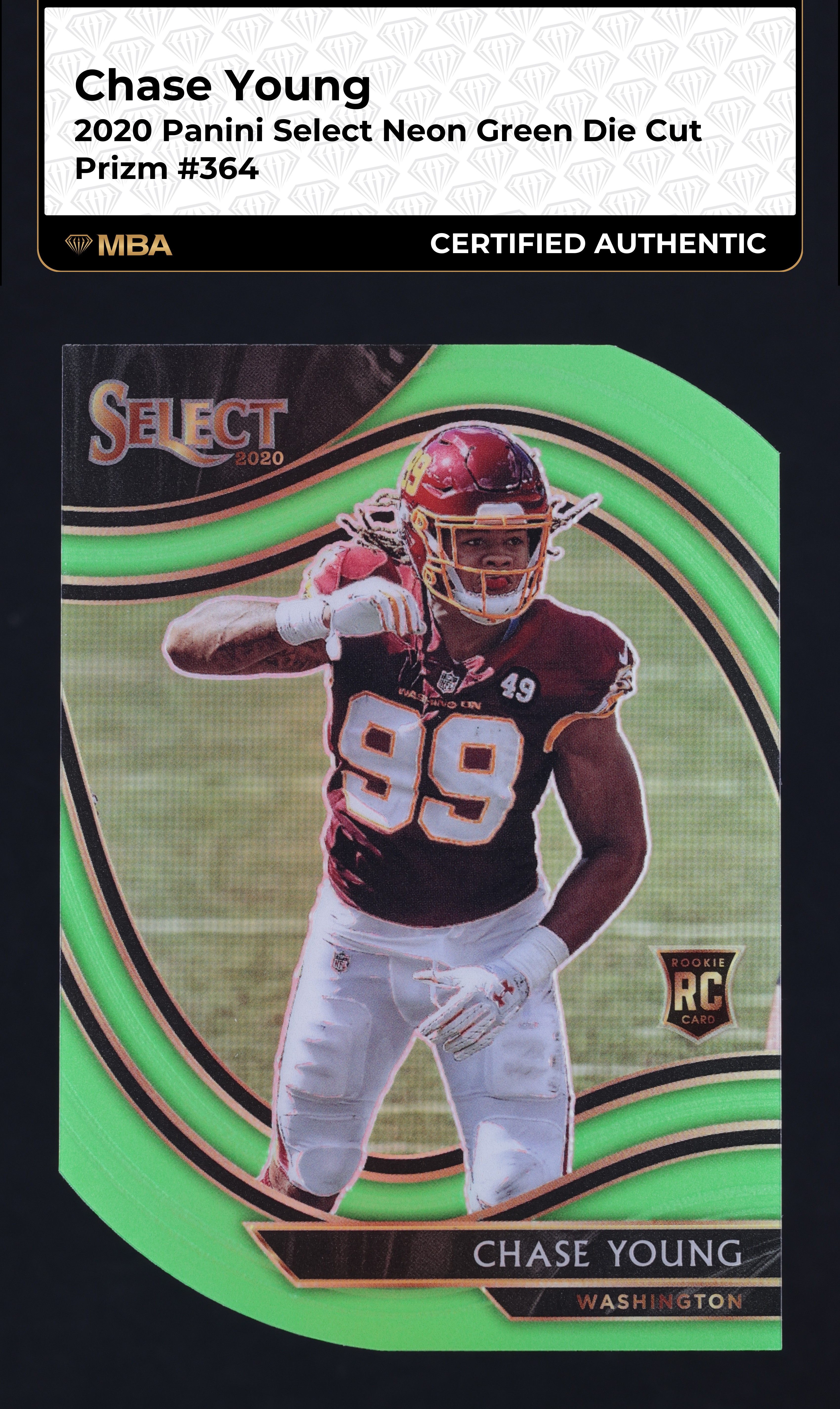2020 Select Field Level Neon Green Die-Cut Chase Young ROOKIE #364 MBA AUTH