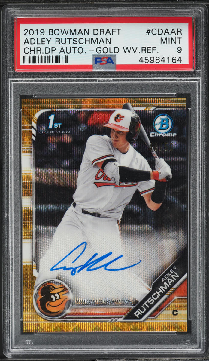 2019 Bowman Chrome Gold Wave Adley Rutschman PROSPECT AUTO /50 #CDA-AR PSA 9